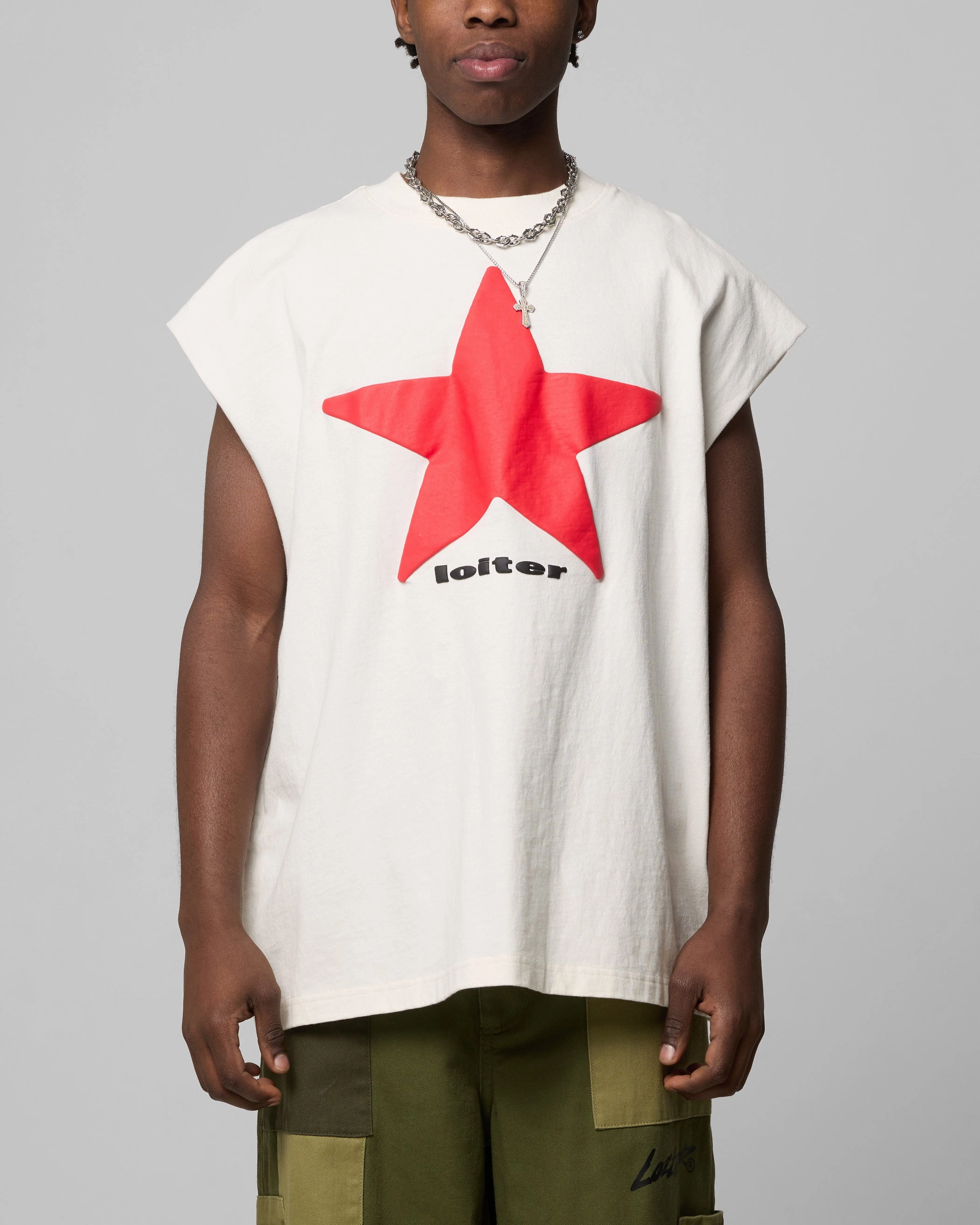 Layered Hem Detail Elegant Detail Loiter Celestial Muscle T-Shirt Off White