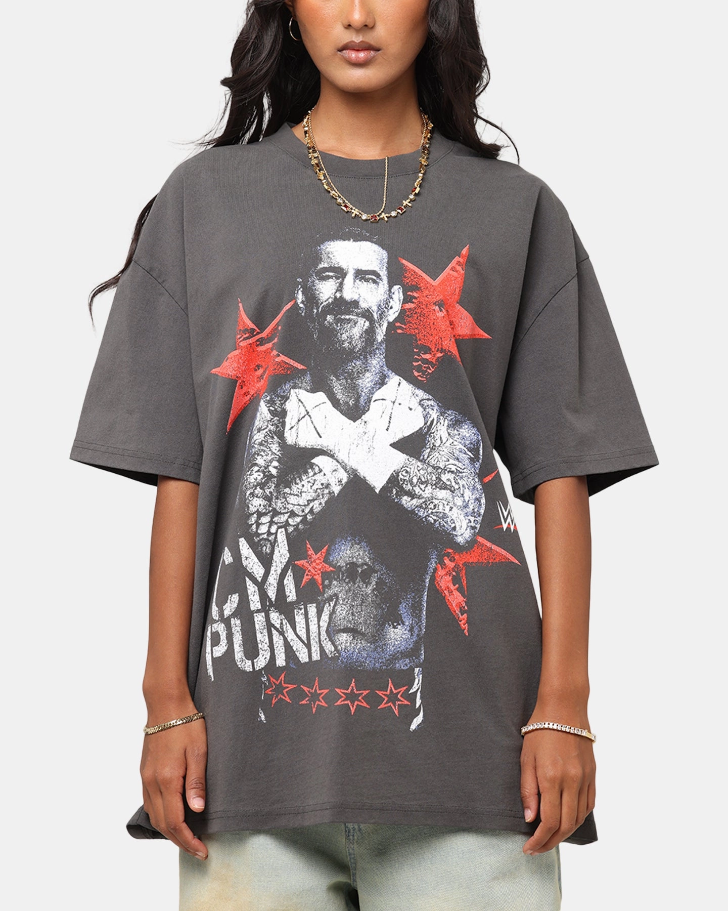 Culture Kings X WWE CM Punk Heavyweight T-Shirt Black Wash Comfortable Stretch