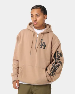 New Era Los Angeles Dodgers Quarter Zip Sleeve Script Hoodie Khaki/Black Procedure