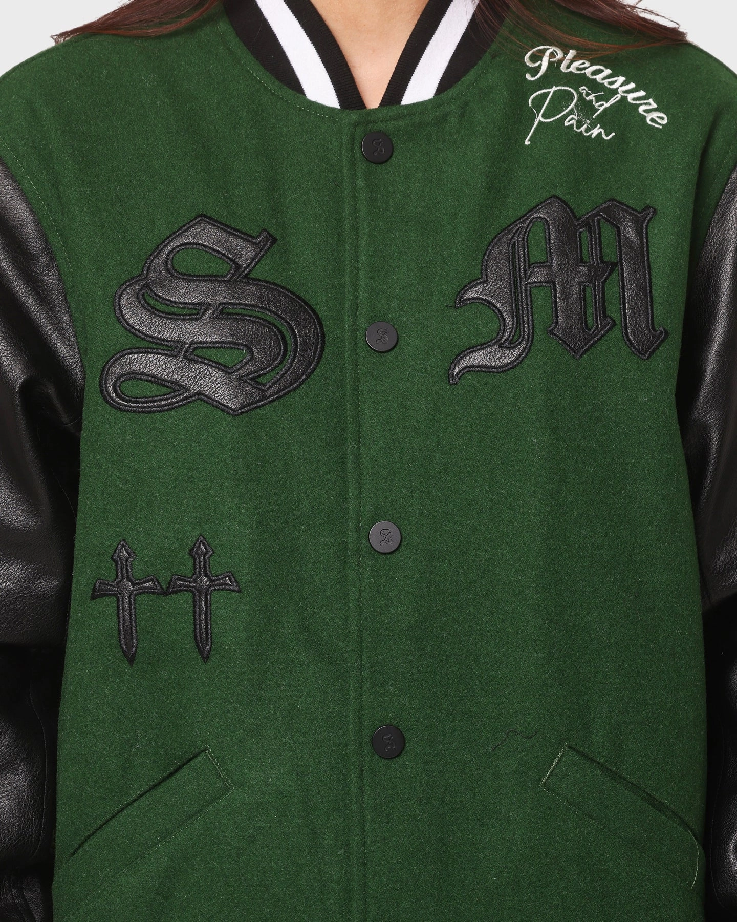 Saint Morta Graveyard Varsity Jacket Dark Green/Black Durable Outer Layer investment piece