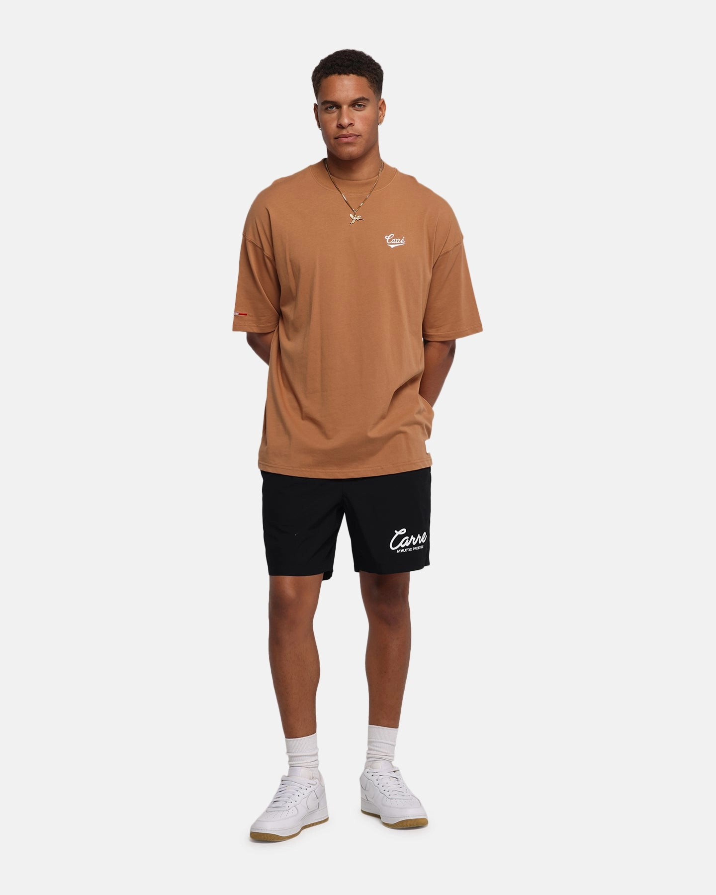 Retro Style Wrinkle Resistant Material Carre Prestige Script Beach Shorts Black