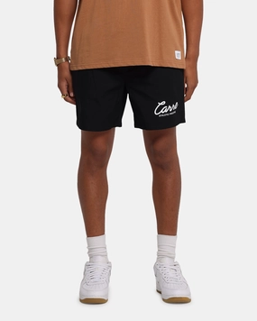 Carre Prestige Script Beach Shorts Black Dynamic Tension Control khaki shorts