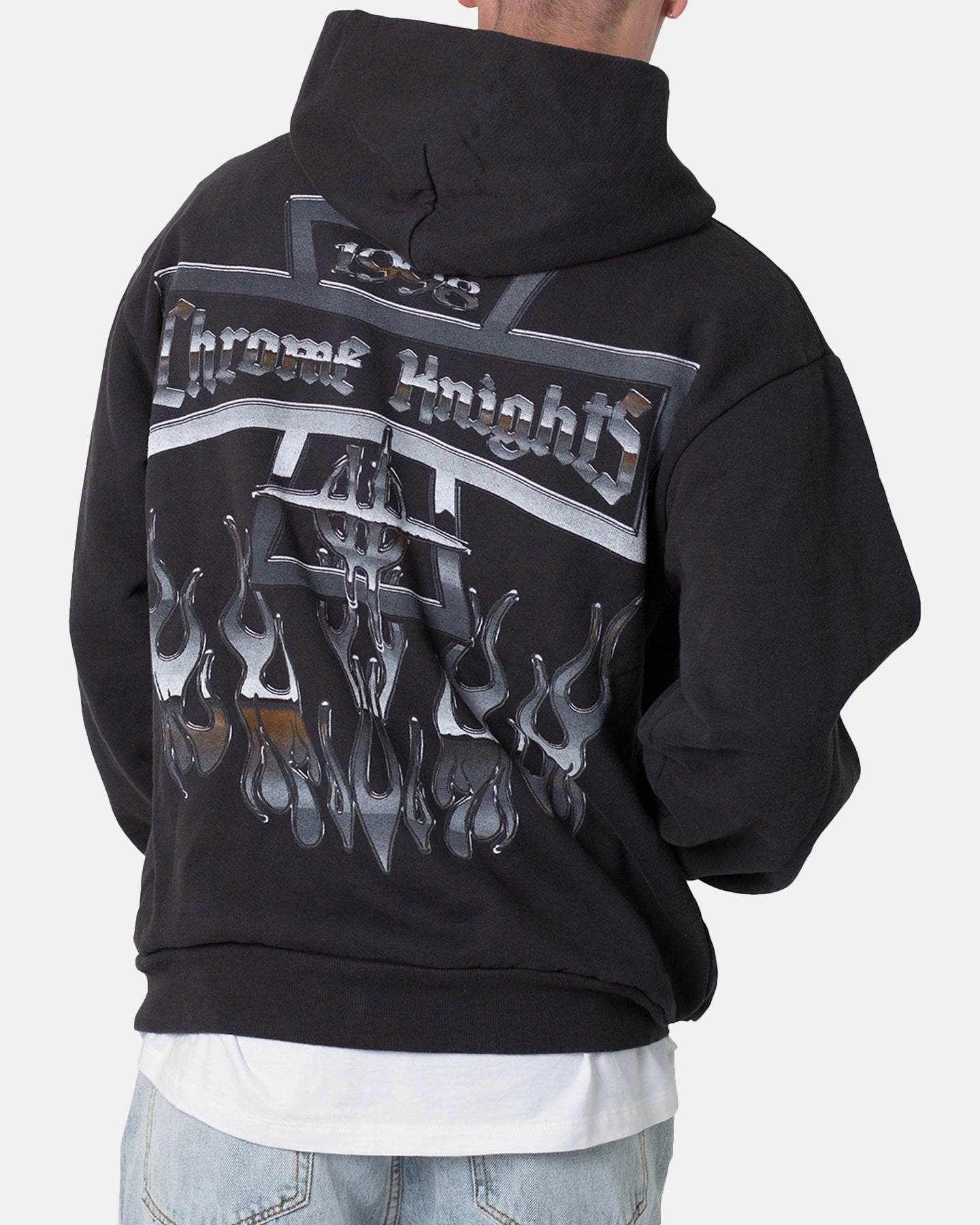 MNML Chrome Knights Hoodie Off Black suitable for outdoor adventures