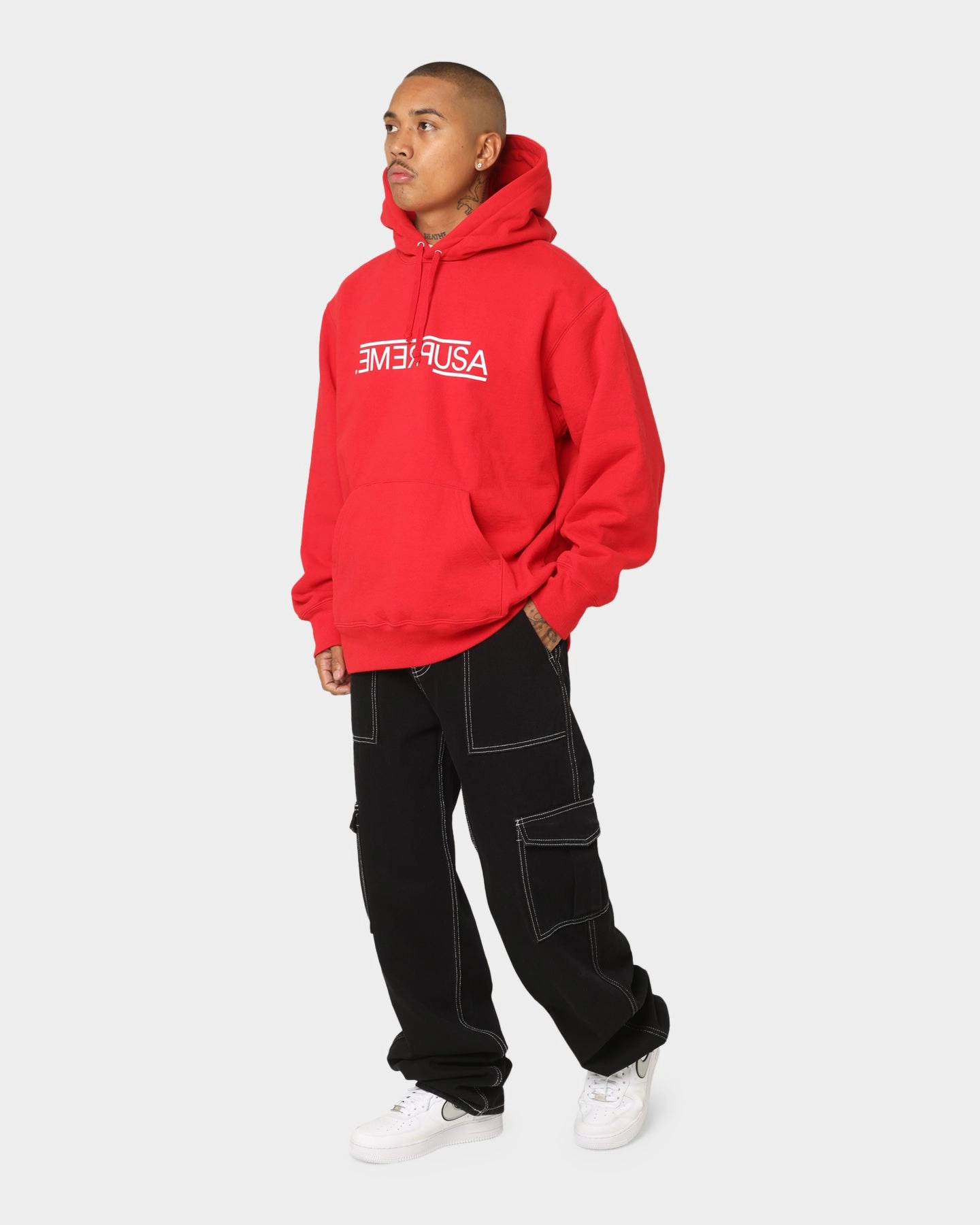 mid-length Weekend Comfort Supreme USA Hooded Sweatshirt Red