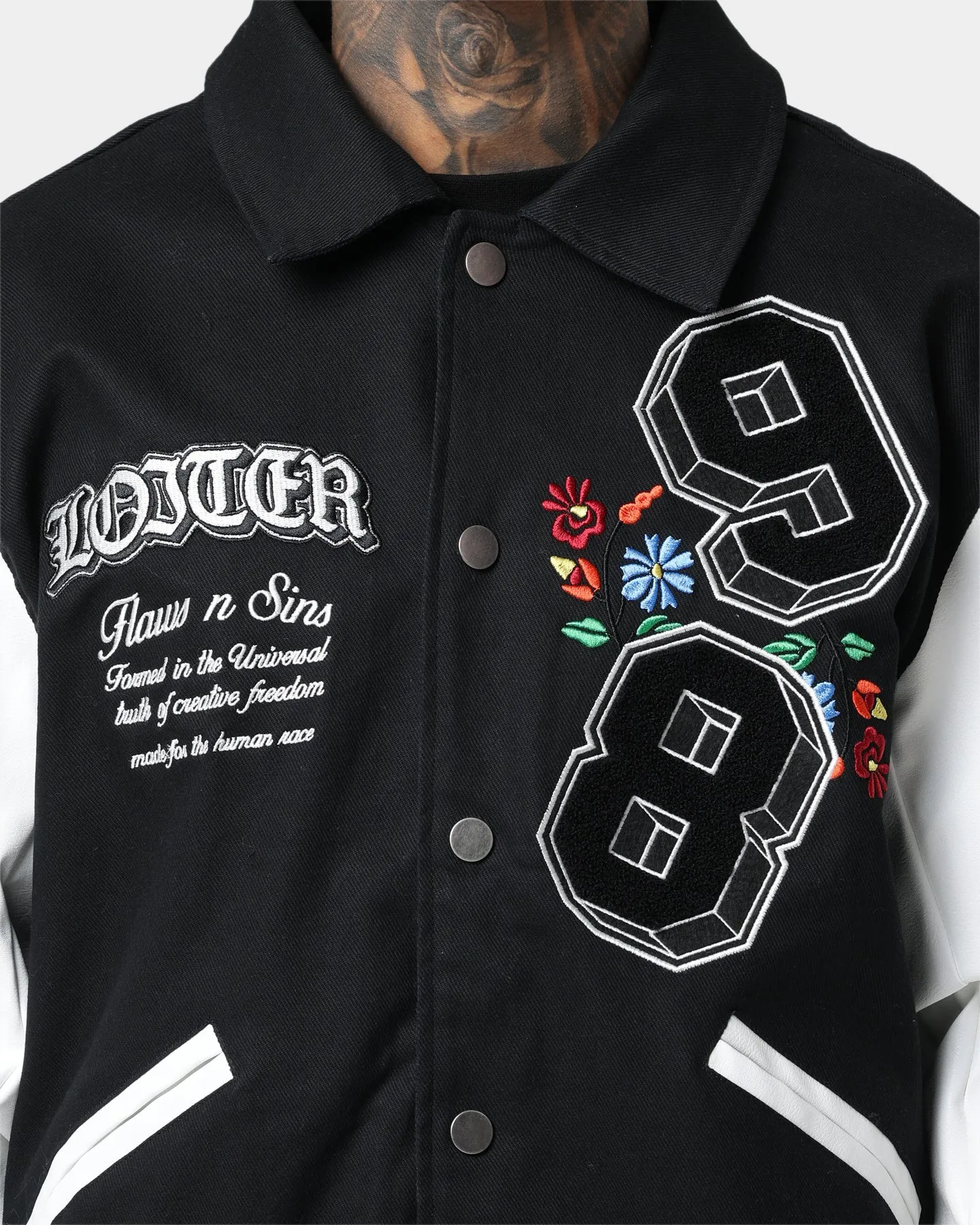 Round-neck Moisture Wicking Technology Loiter Flaws Varsity Jacket Black/White