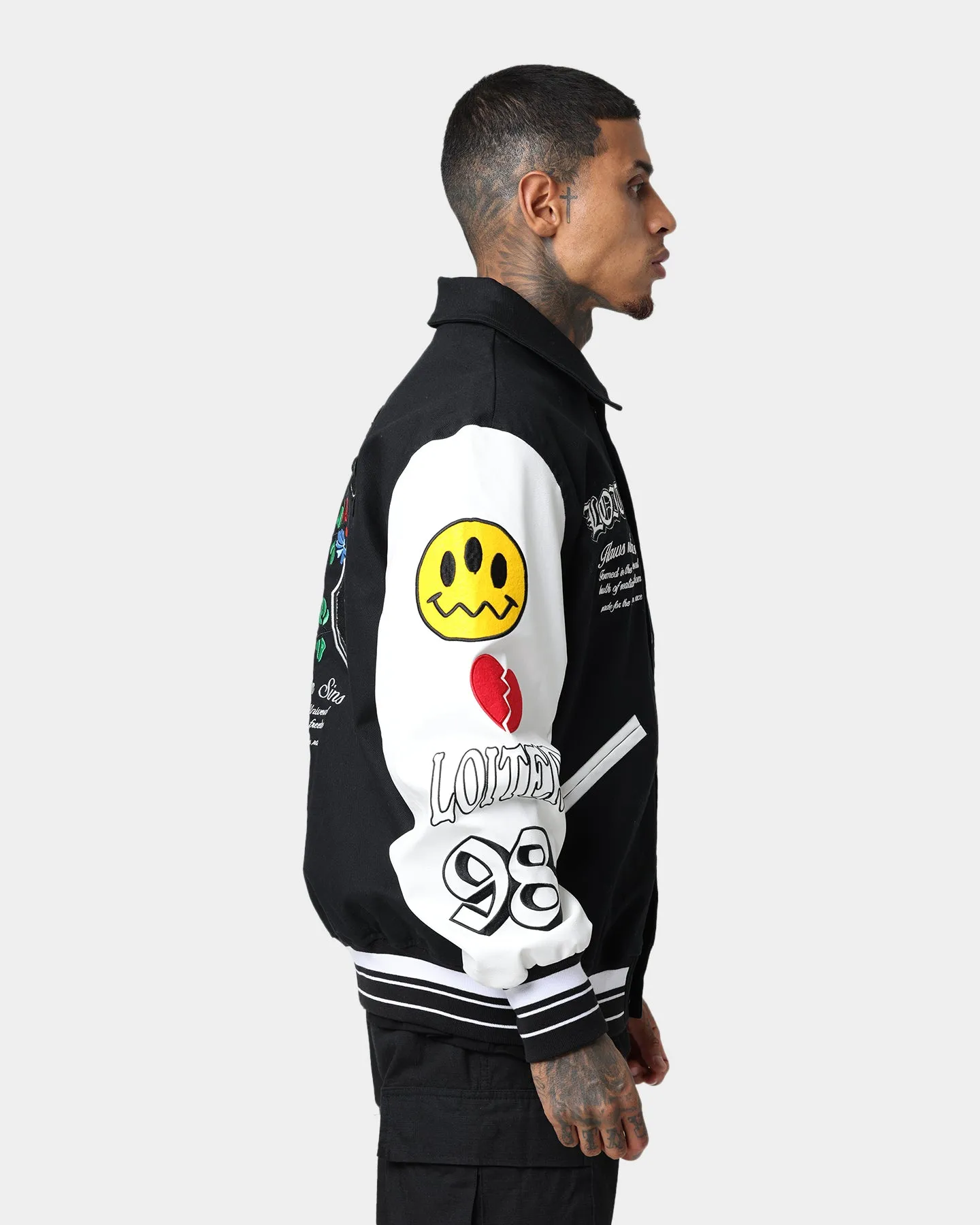 Loiter Flaws Varsity Jacket Black/White Solid-color