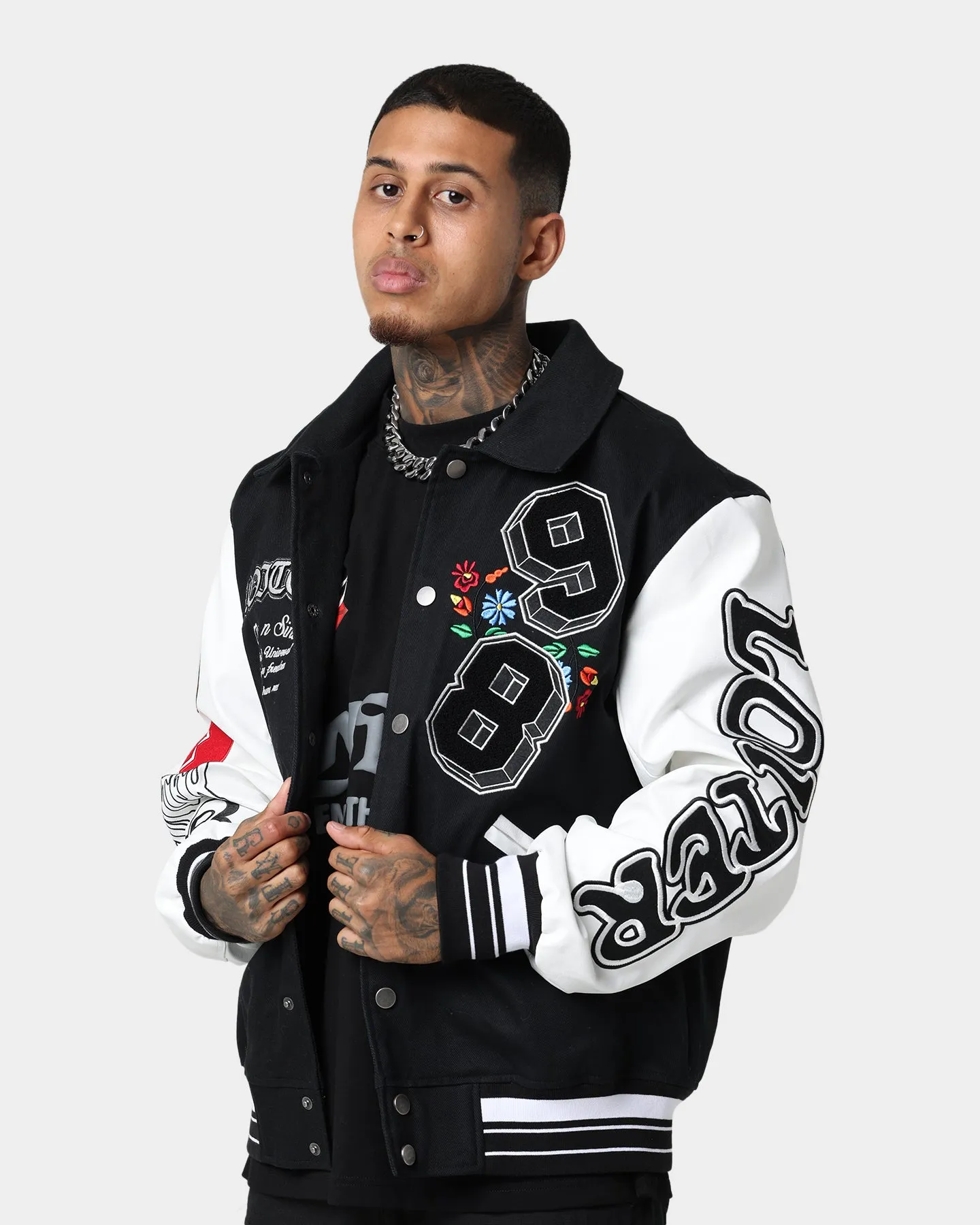 Loiter Flaws Varsity Jacket Black/White Printed