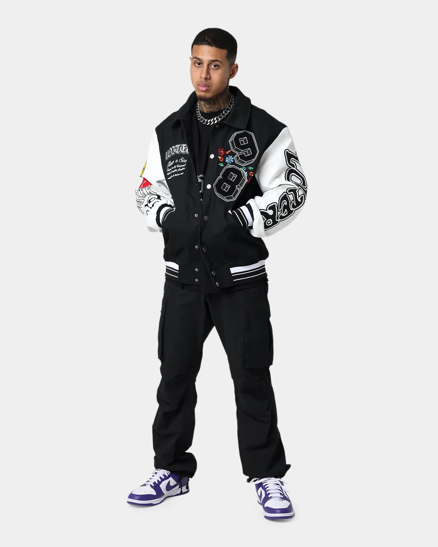 Noise Free Fabric Transform Loiter Flaws Varsity Jacket Black/White