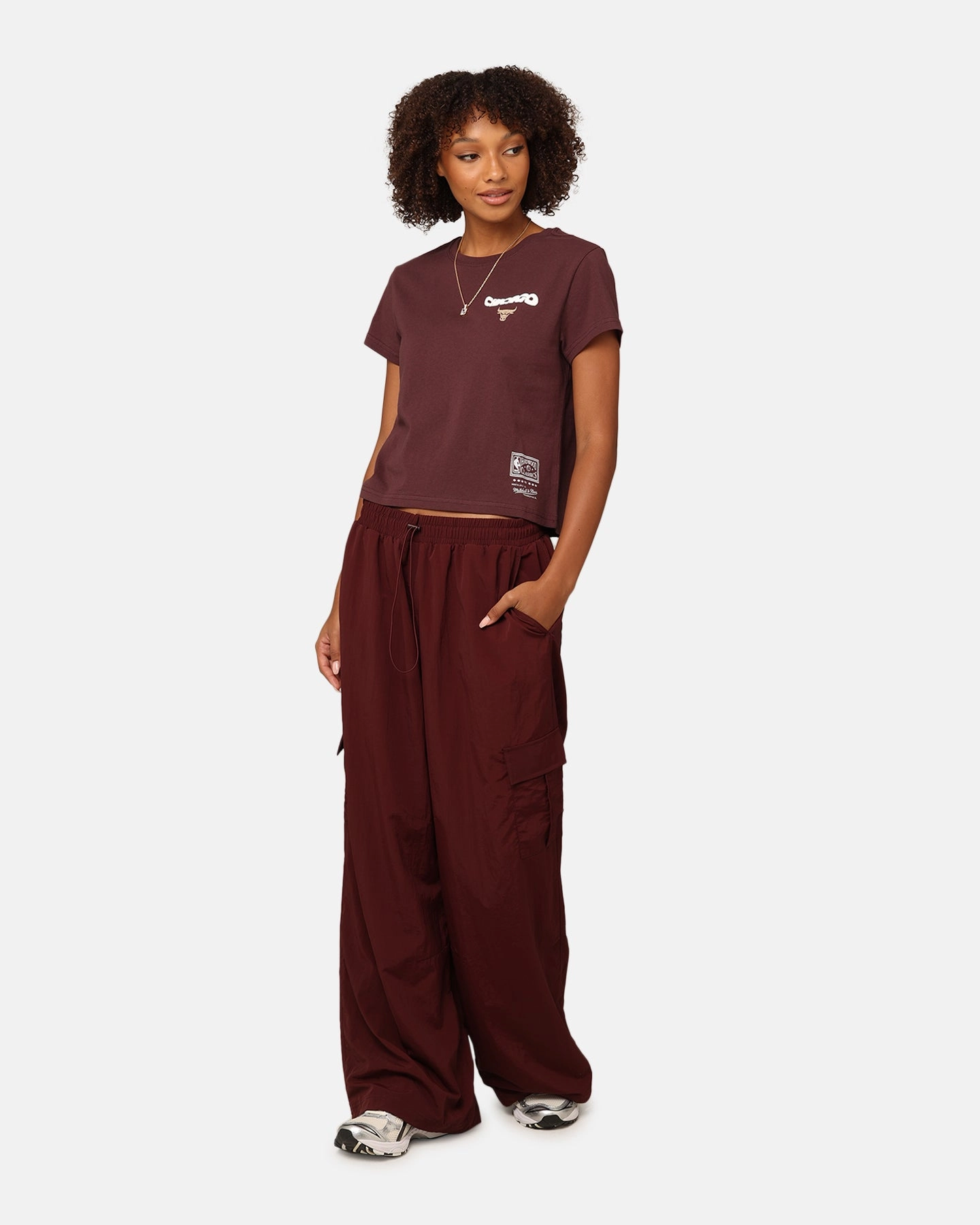 Mitchell & Ness Women's Chicago Bulls Wavey Text Cargo Pants Fudge Reinforced Stitching