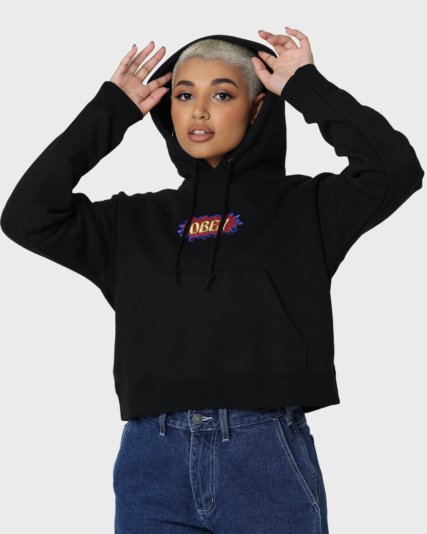 gardeners Obey Women's Bubble Cropped Hoodie Black