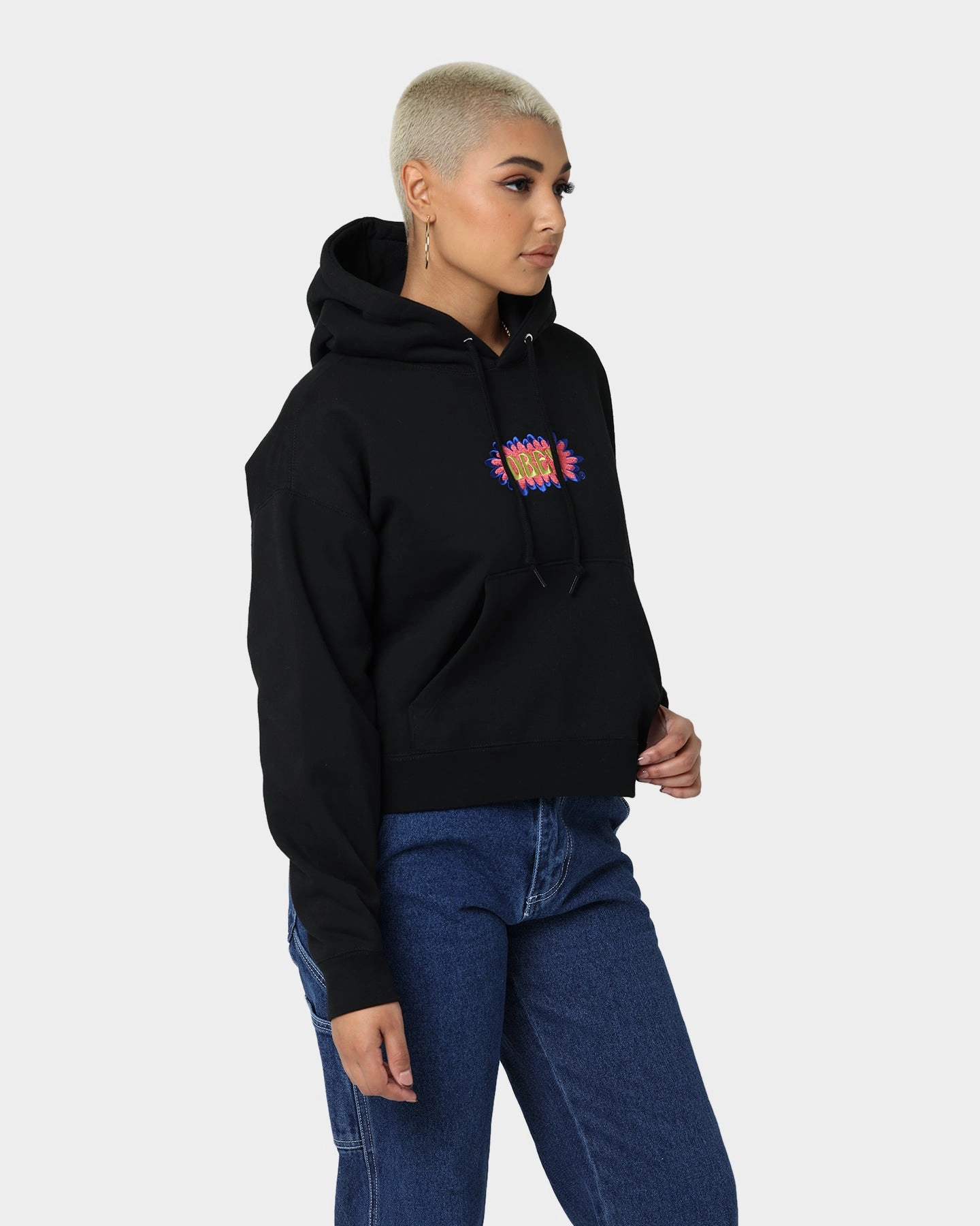 Obey Women's Bubble Cropped Hoodie Black Durable Outerwear Credit