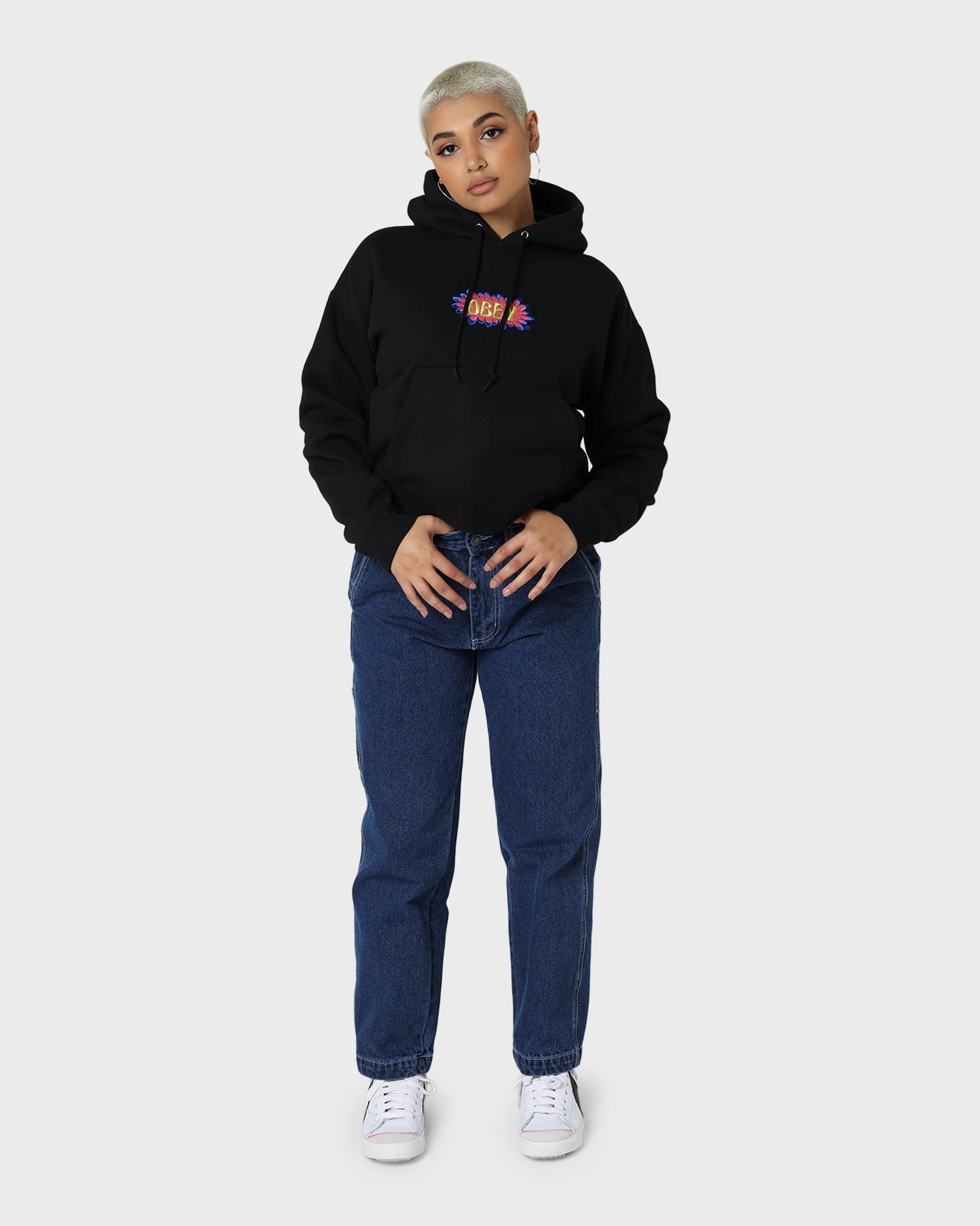 Cap Obey Women's Bubble Cropped Hoodie Black