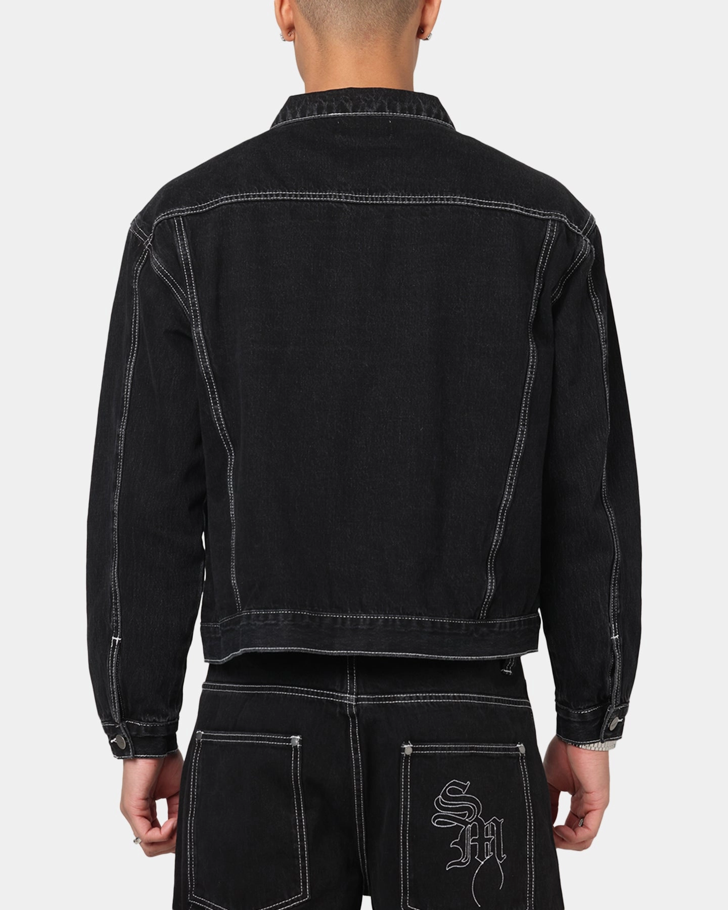 Saint Morta Fray Trucker Denim Jacket Contrast Black Compressed Packaging Produce