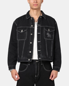 Street Vibe High - end Saint Morta Fray Trucker Denim Jacket Contrast Black