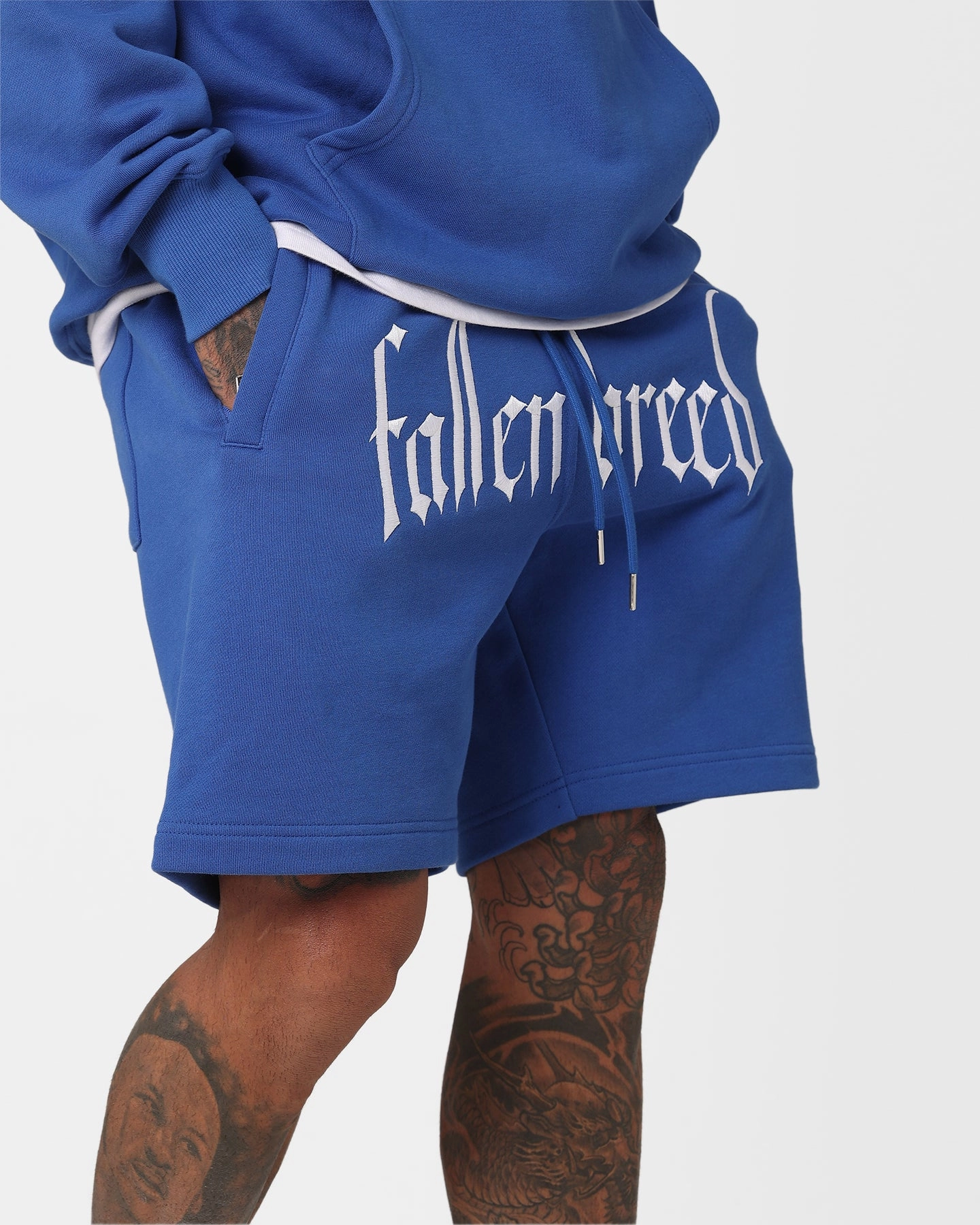 Fallen Breed Logo Sweat Shorts Sapphire Blue Street Ready Nylon Material