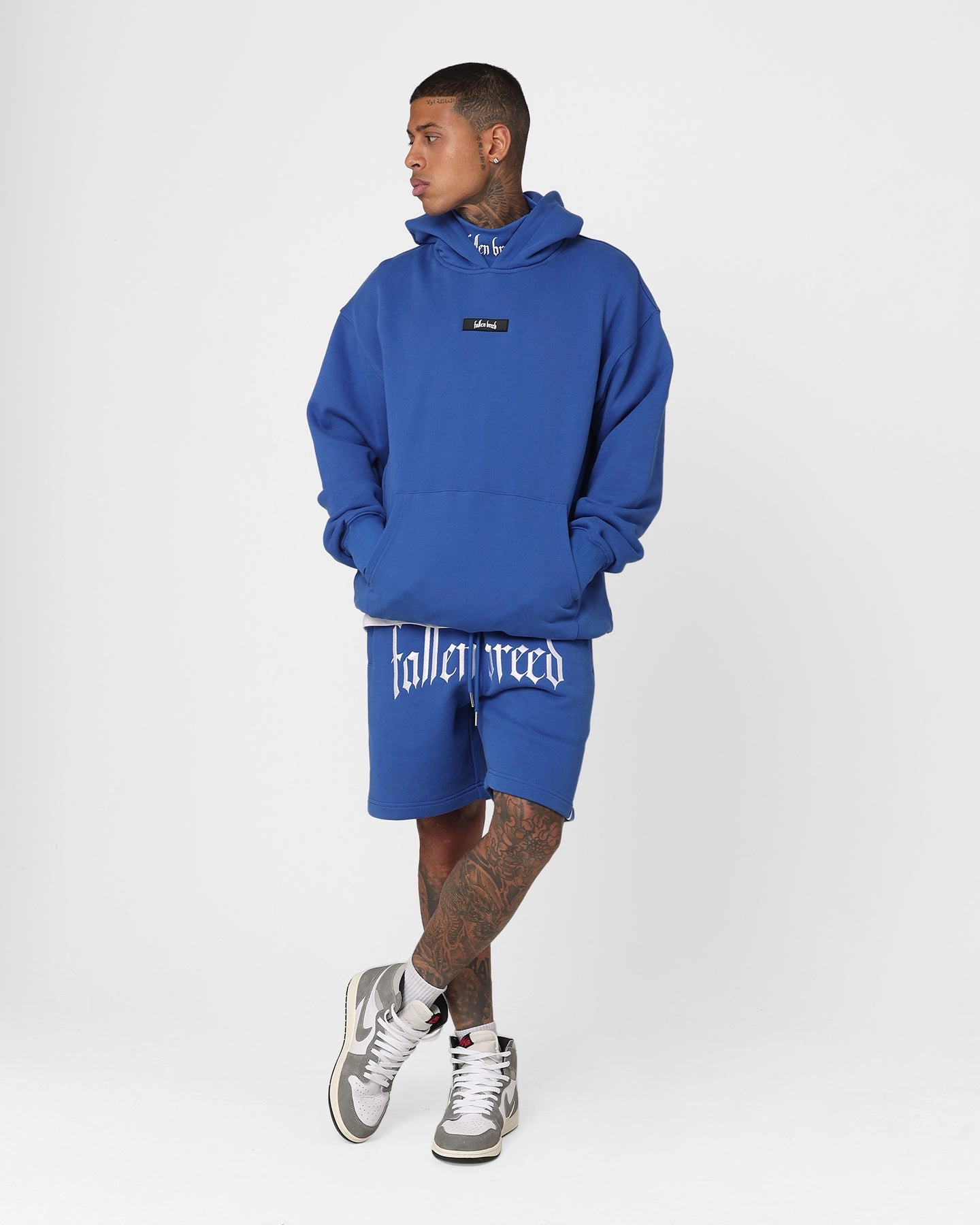 Fallen Breed Logo Sweat Shorts Sapphire Blue Tapered leg teen clothing