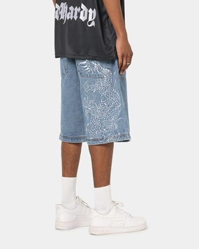 Soft Feel Ed Hardy Dragon Jorts Mid Blue Denim