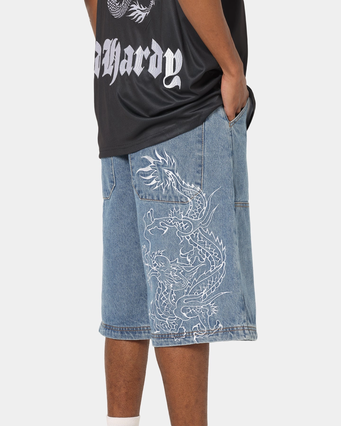 Ed Hardy Dragon Jorts Mid Blue Denim Air Circulation
