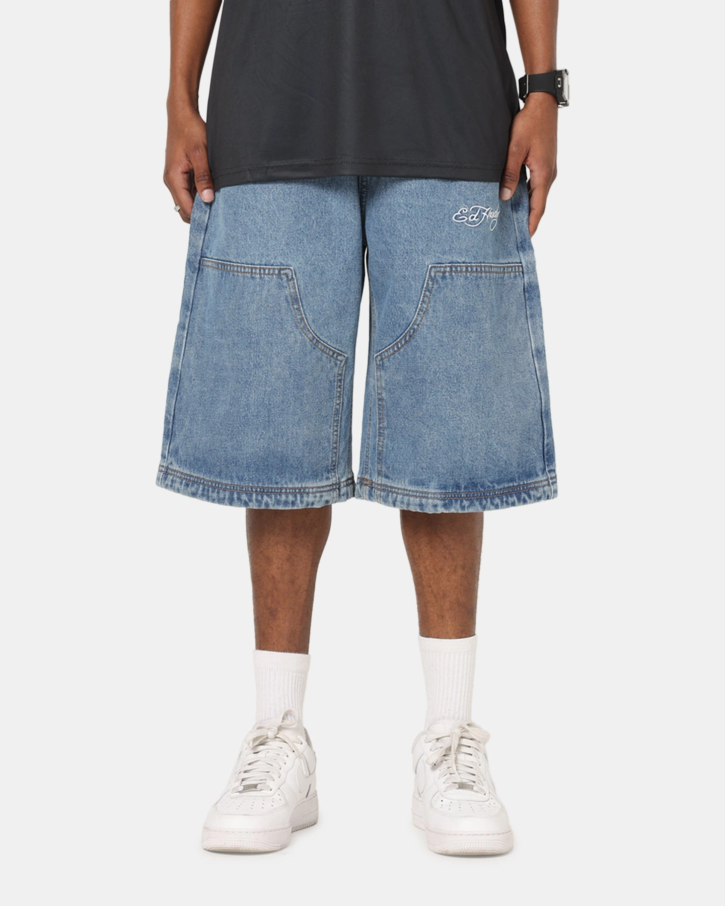 Chilly Day Wear Lightweight Ed Hardy Dragon Jorts Mid Blue Denim