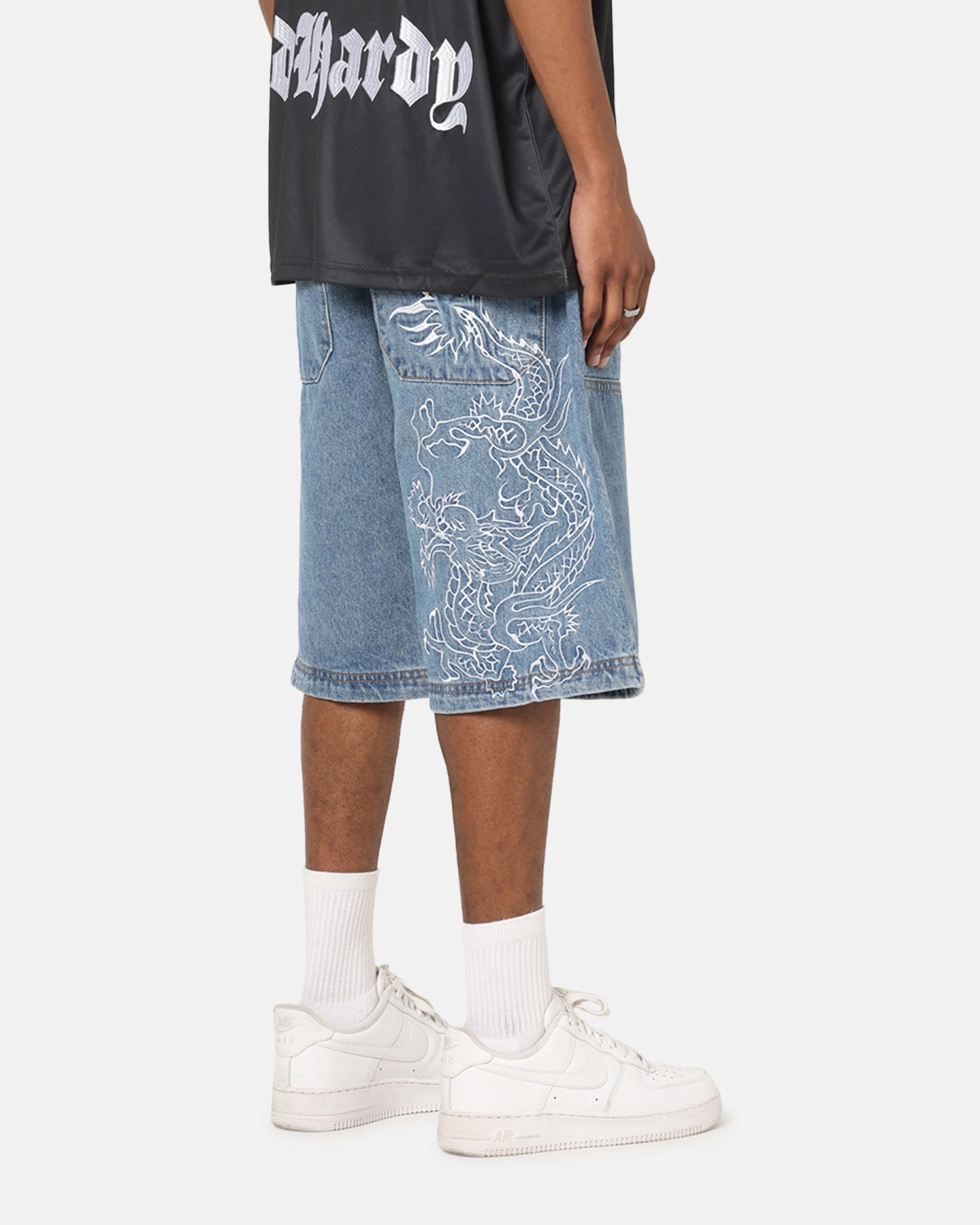 Soft Feel Ed Hardy Dragon Jorts Mid Blue Denim