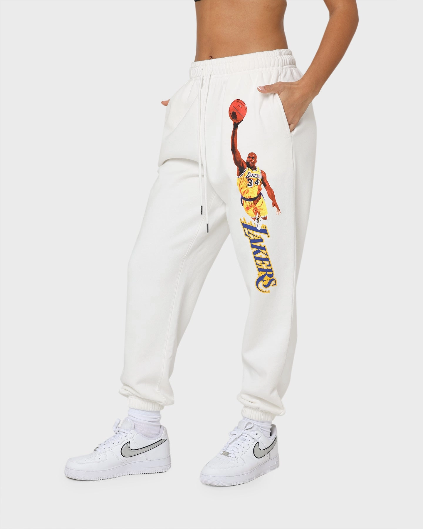 Twill Weave Texture Mitchell & Ness Women's Shaq Sweat Pants Vintage White