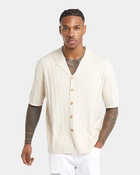 XXIII Terry Knit Button Up Shirt Tan High-End Look Classic Look