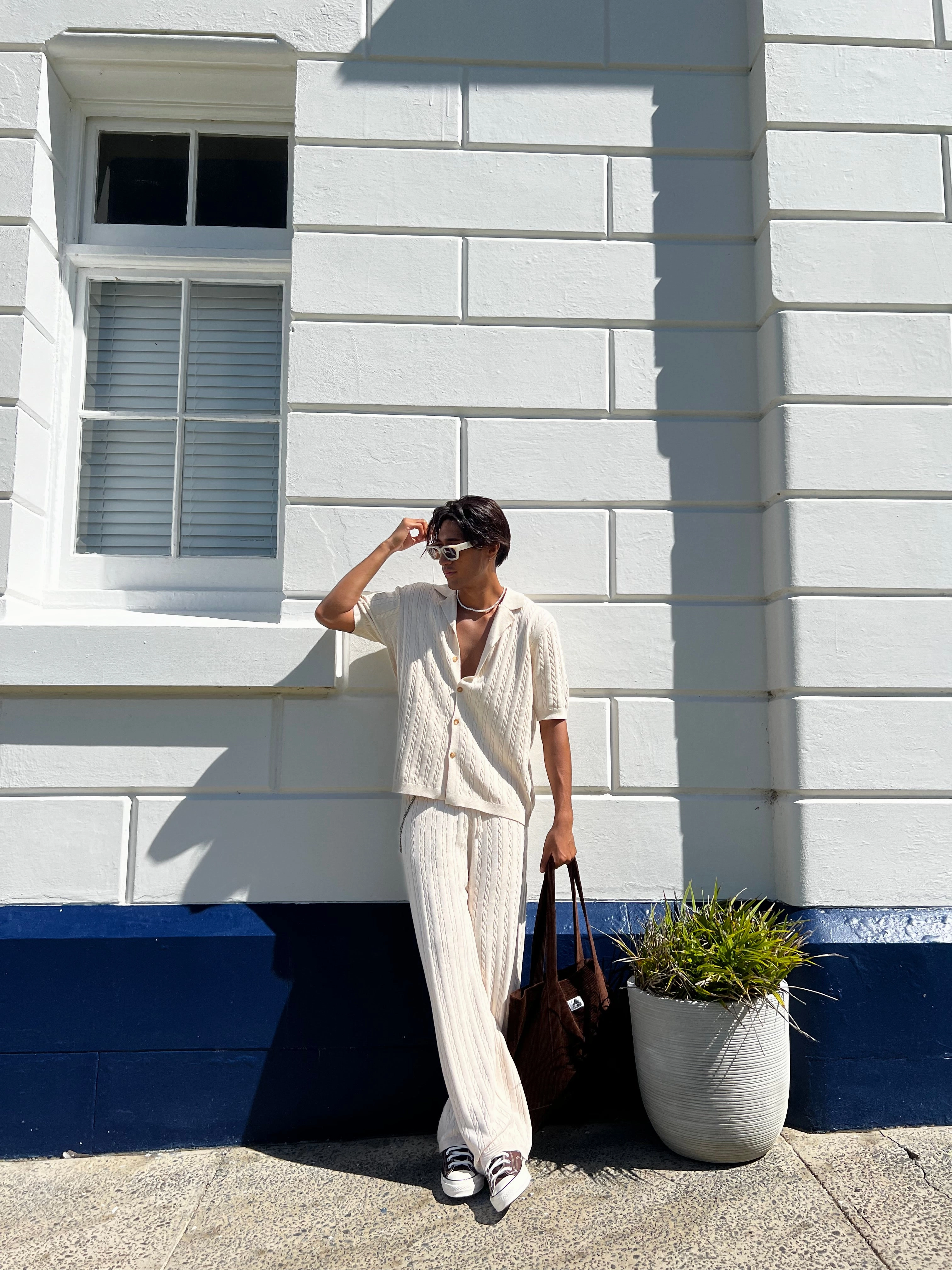 XXIII Terry Knit Button Up Shirt Tan Gym Wear