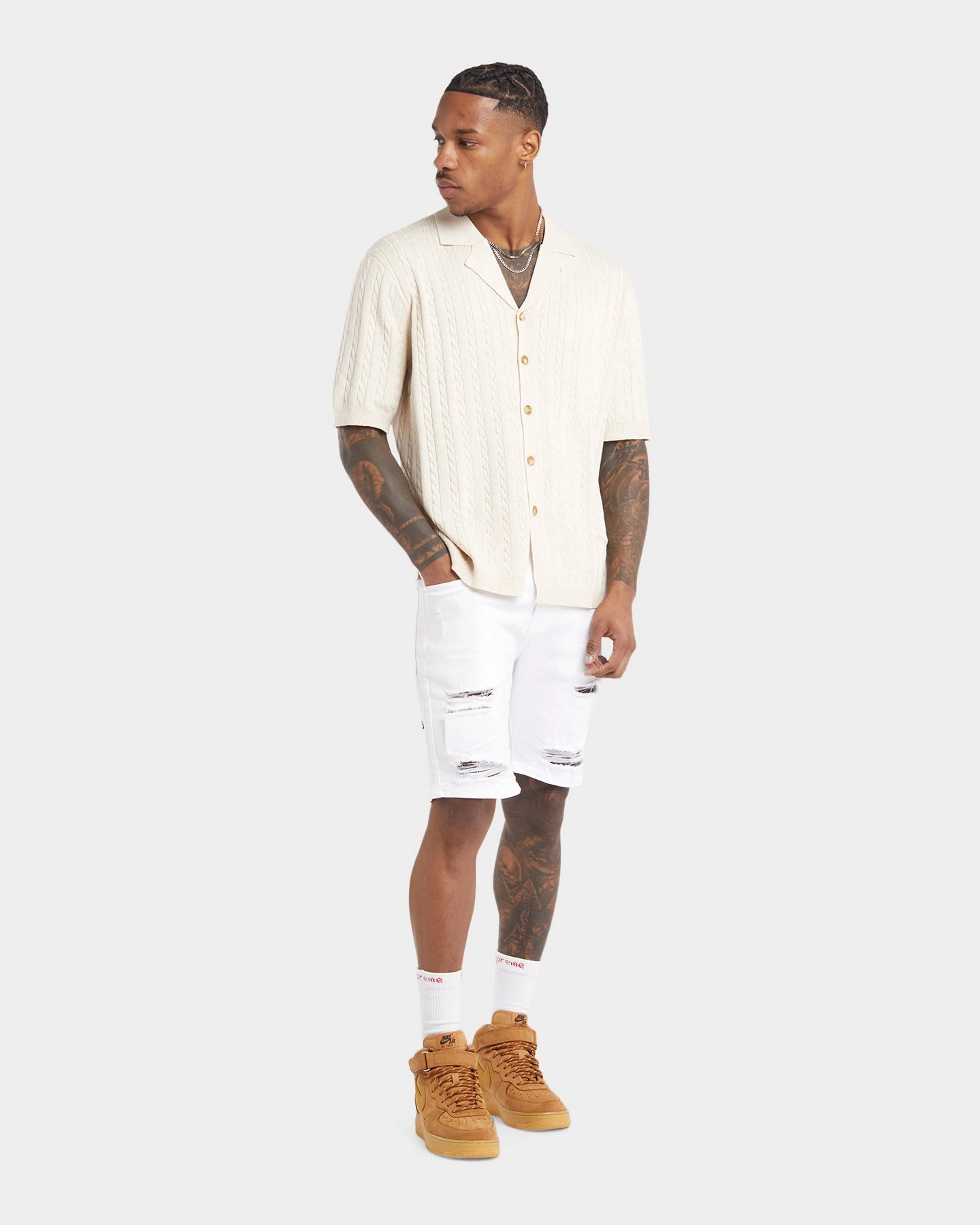 Stylish Appearance XXIII Terry Knit Button Up Shirt Tan
