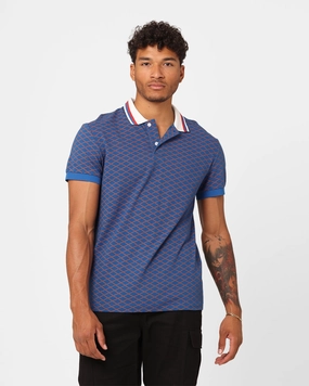 XXIII Printed Polo Shirt Blue/Brown Breathable Underarm Gusset Polo Collar