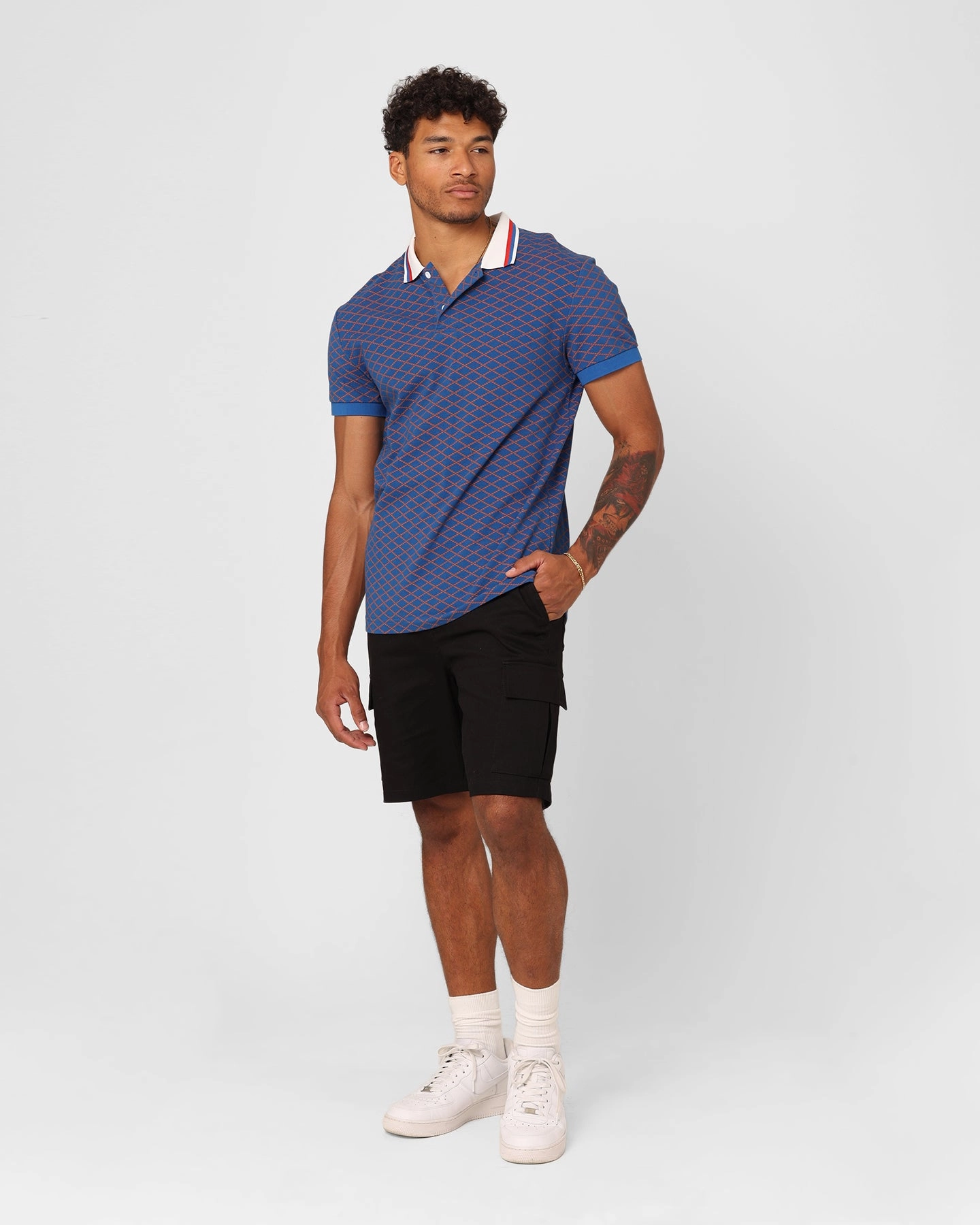 Dimensional Stability Weave Athletic Fit XXIII Printed Polo Shirt Blue/Brown