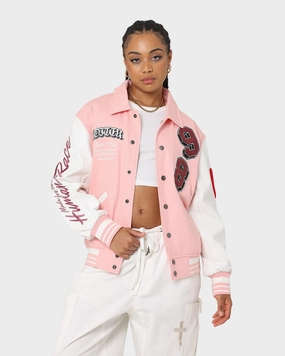 Thank Waterproof Fabric Loiter Human Varsity Jacket Pink