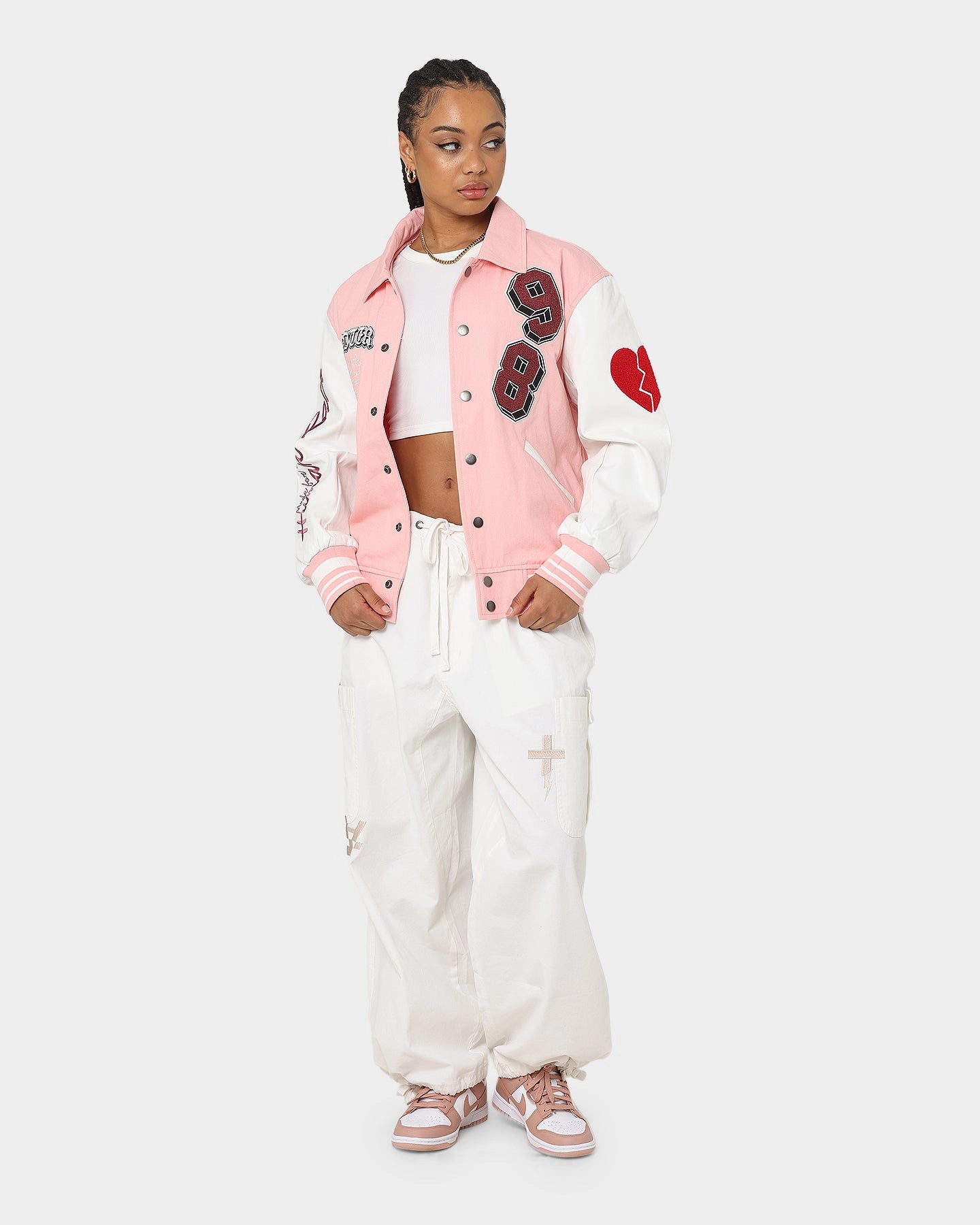 Loiter Human Varsity Jacket Pink Lipstick