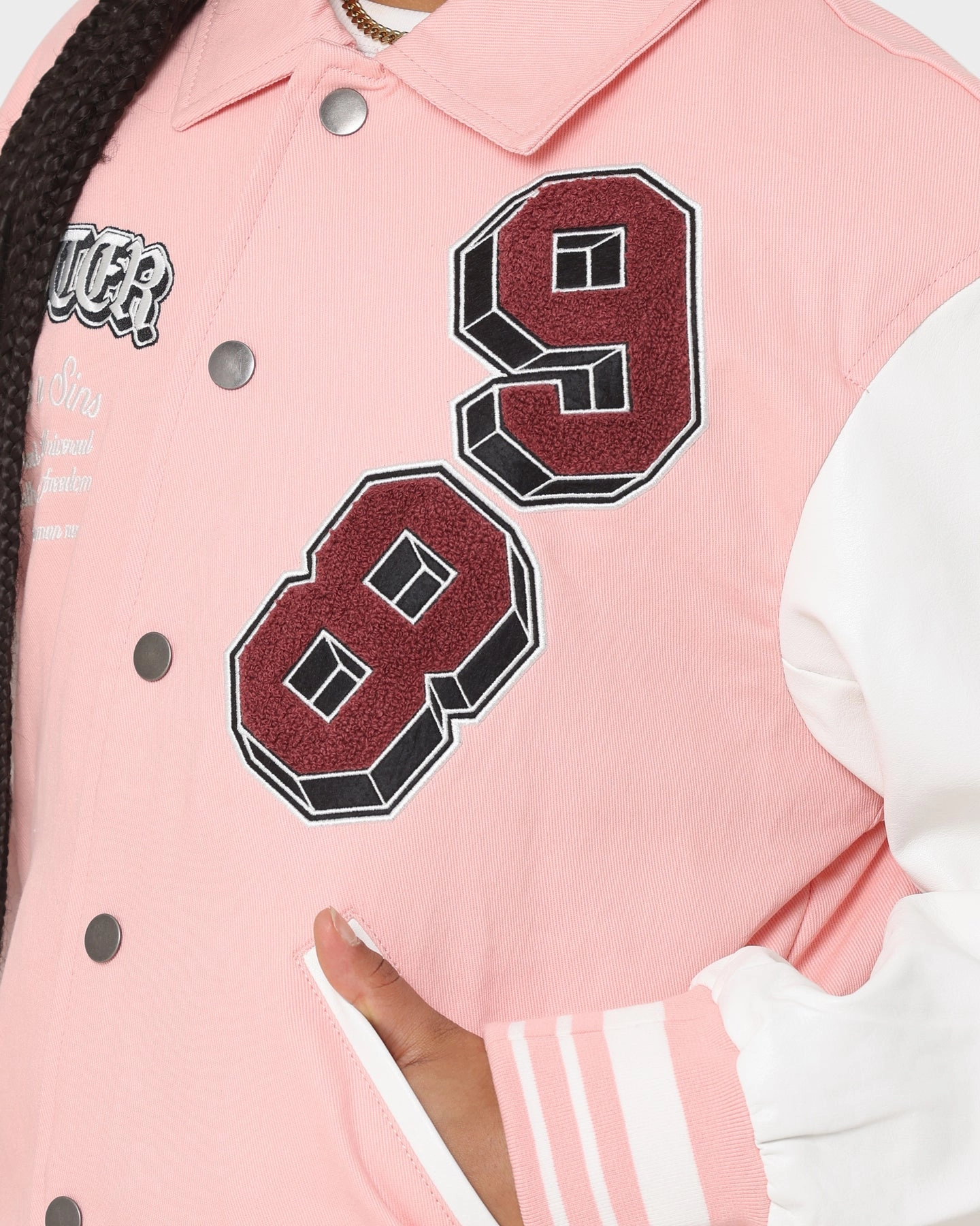 Airtight Storage Compartment Trendy Protection Loiter Human Varsity Jacket Pink