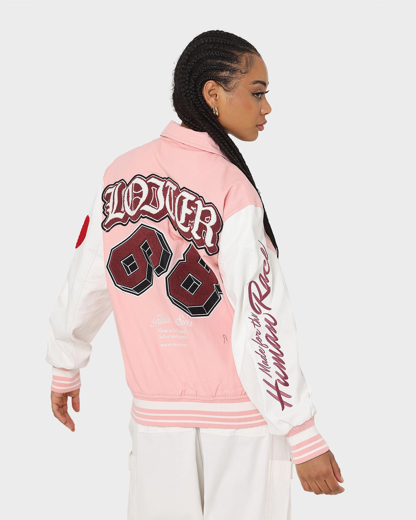 Loiter Human Varsity Jacket Pink Detect keepsake