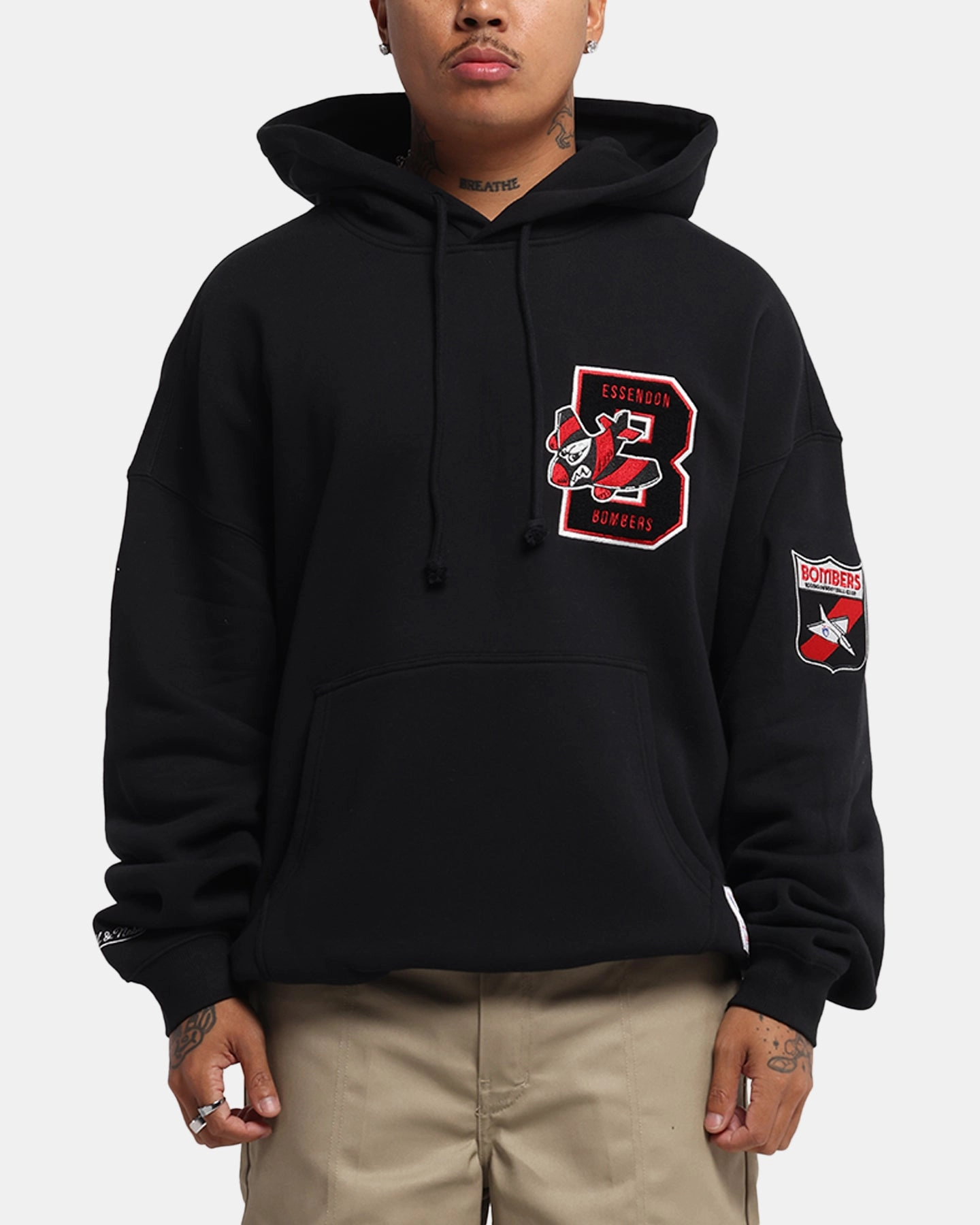 Stretch Enhanced Mobility Recover Mitchell & Ness Essendon Bombers Team Hoodie Solid Black
