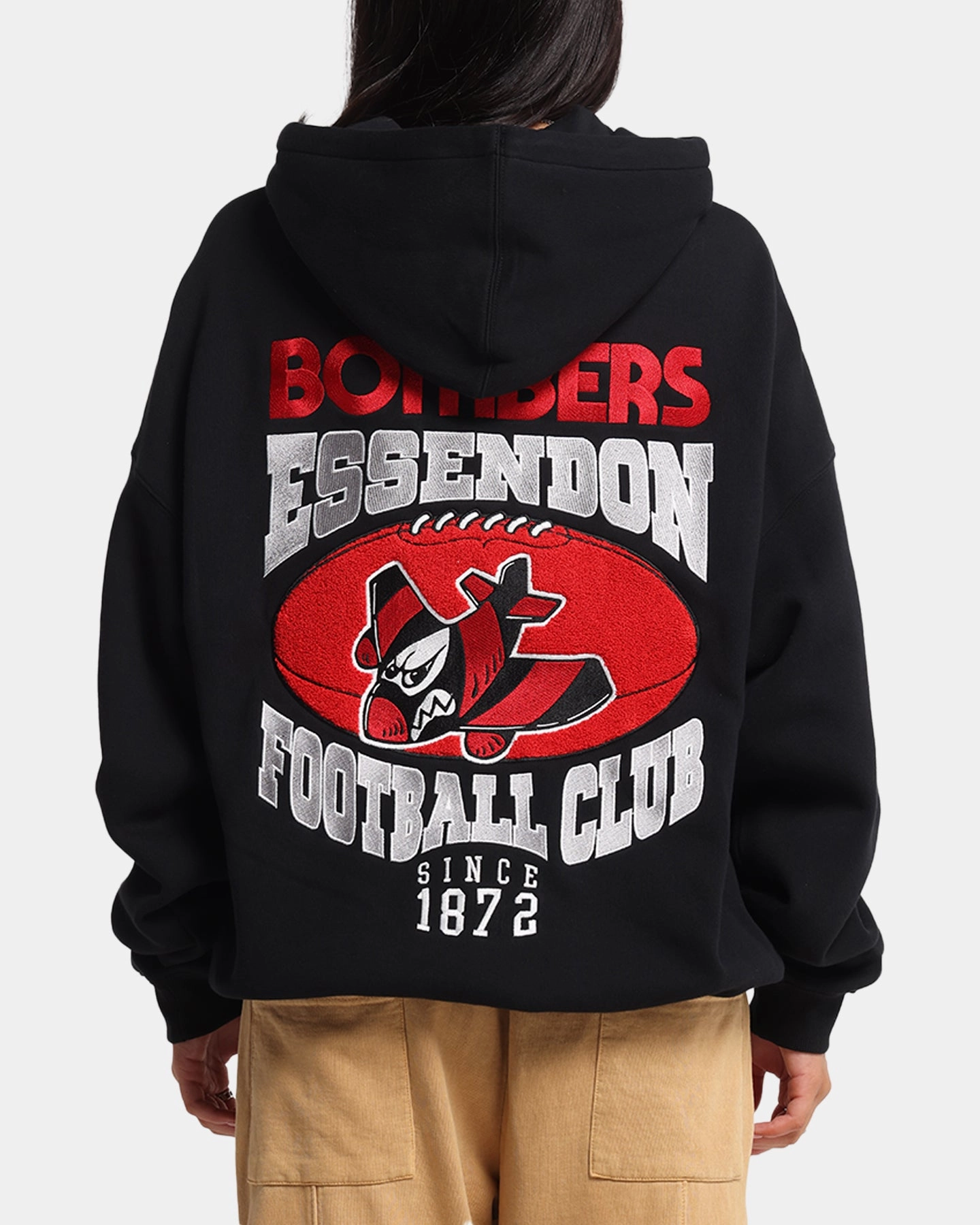 Mitchell & Ness Essendon Bombers Team Hoodie Solid Black Loose Compact Storage Design