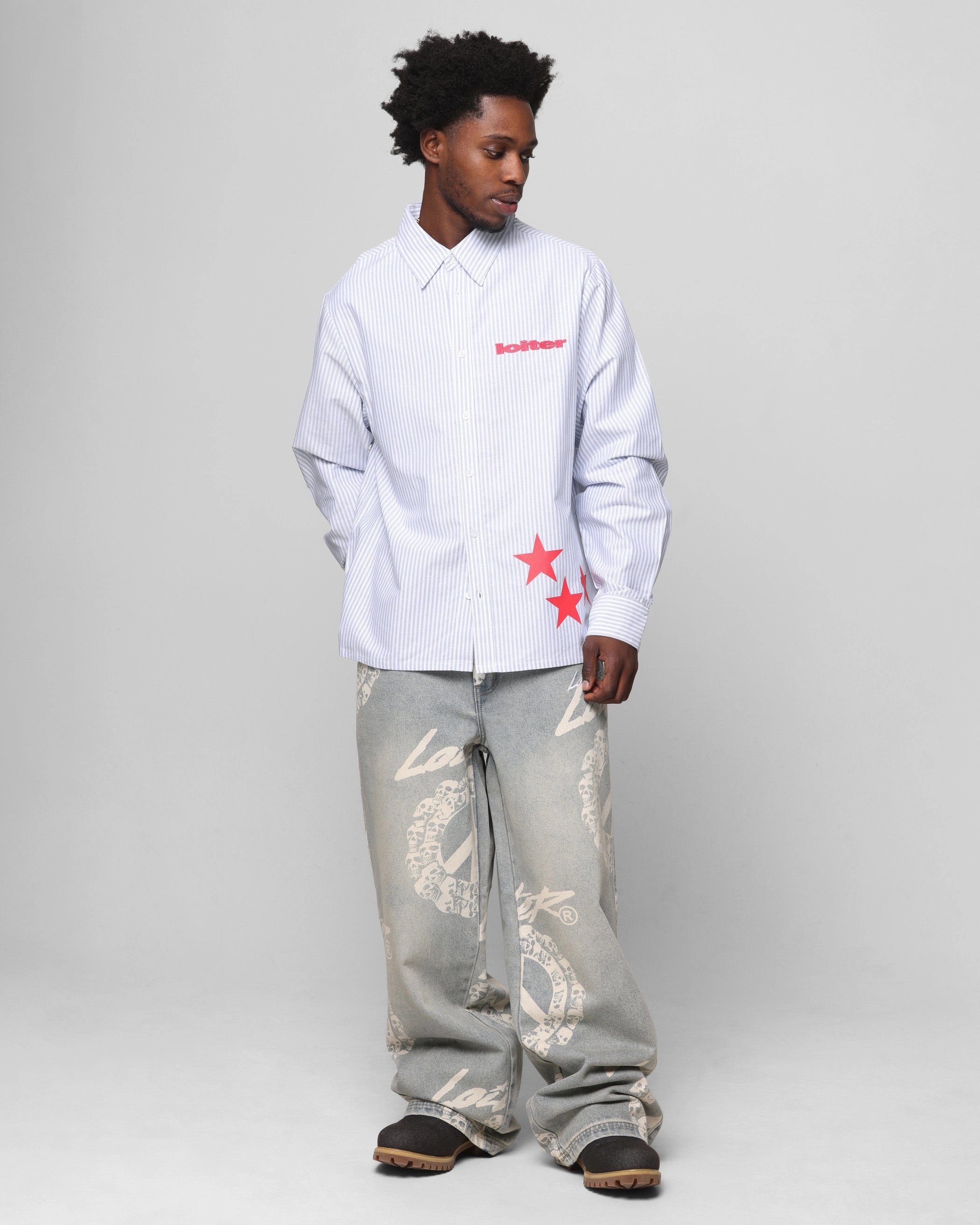 Durable Construction Hiking Gear Loiter Solar Button Up Shirt Blue Pin Stripe