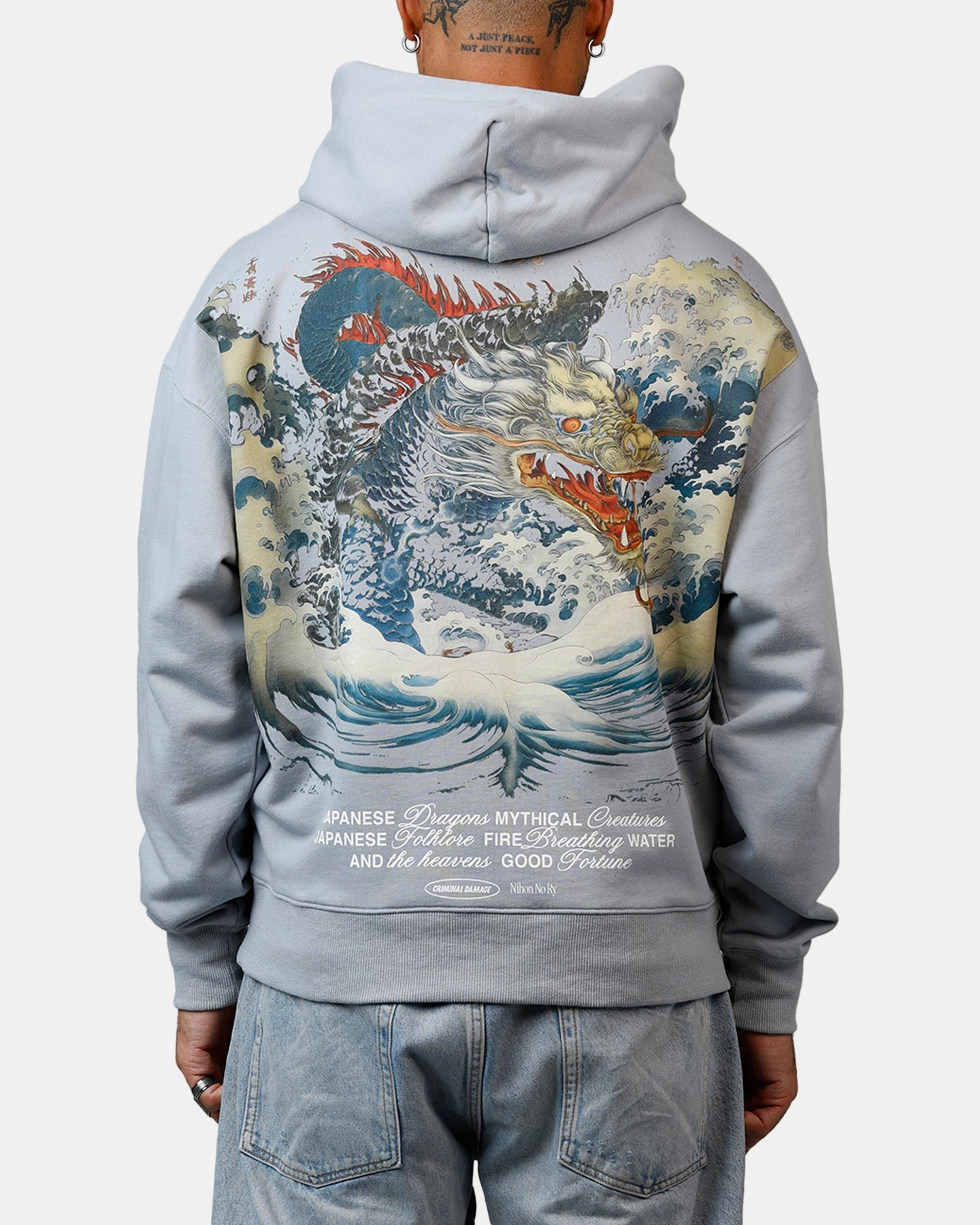 Criminal Damage Mythology Hoodie Light Blue Adjustable Drawstring Hood Allure