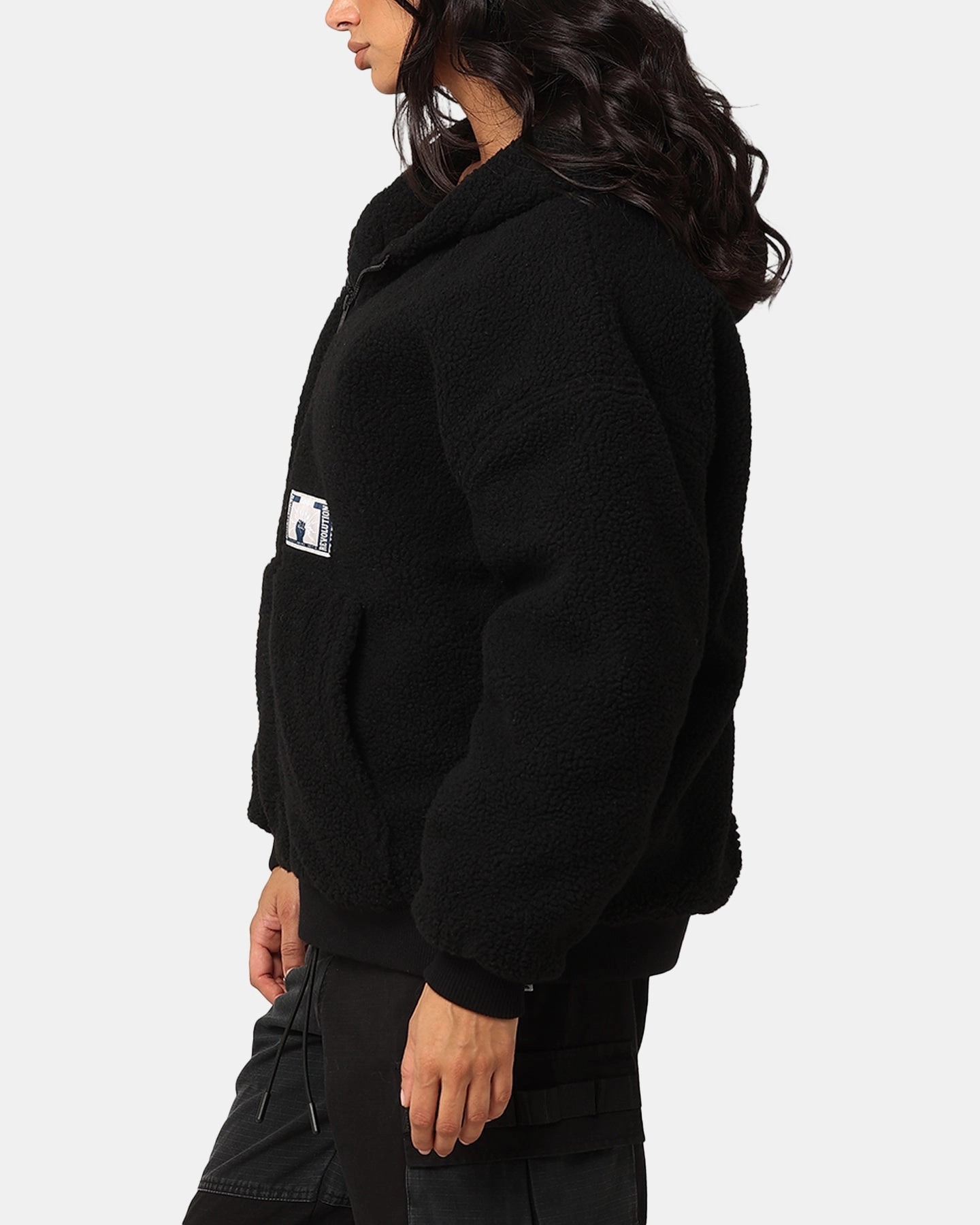 Celebrate Perforated Details Carre Classic Sherpa Jacket Black