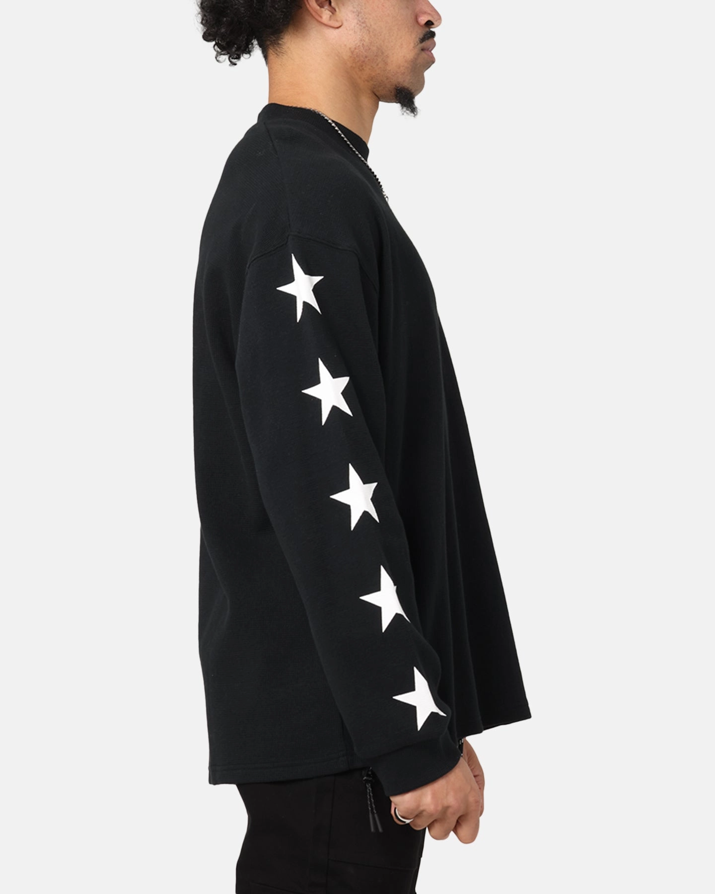 Fresh Outfit Style Carre Waffle Workwear Long Sleeve T-Shirt Black