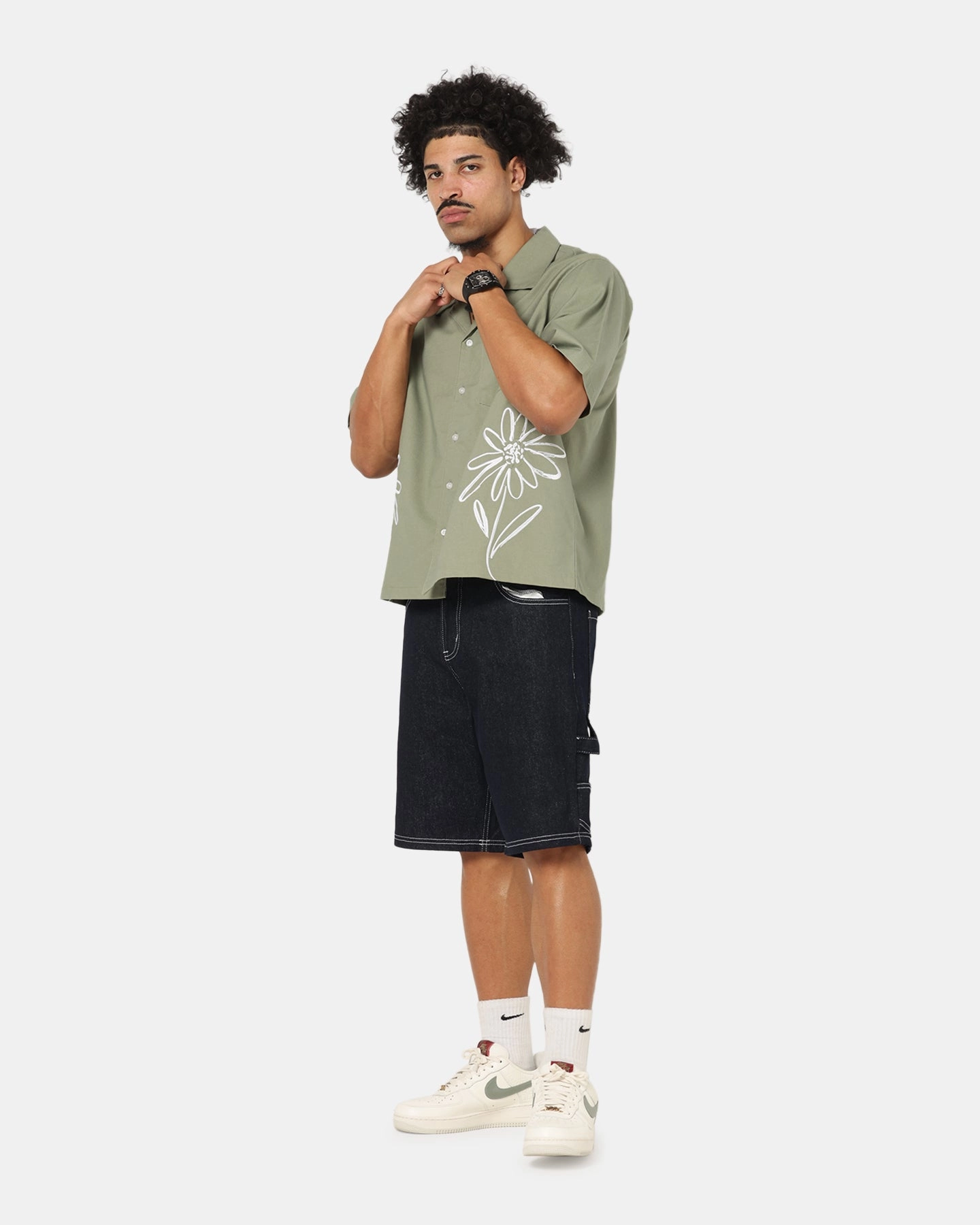 Carre Hand Picked Button Up Shirt Green Durable Texture