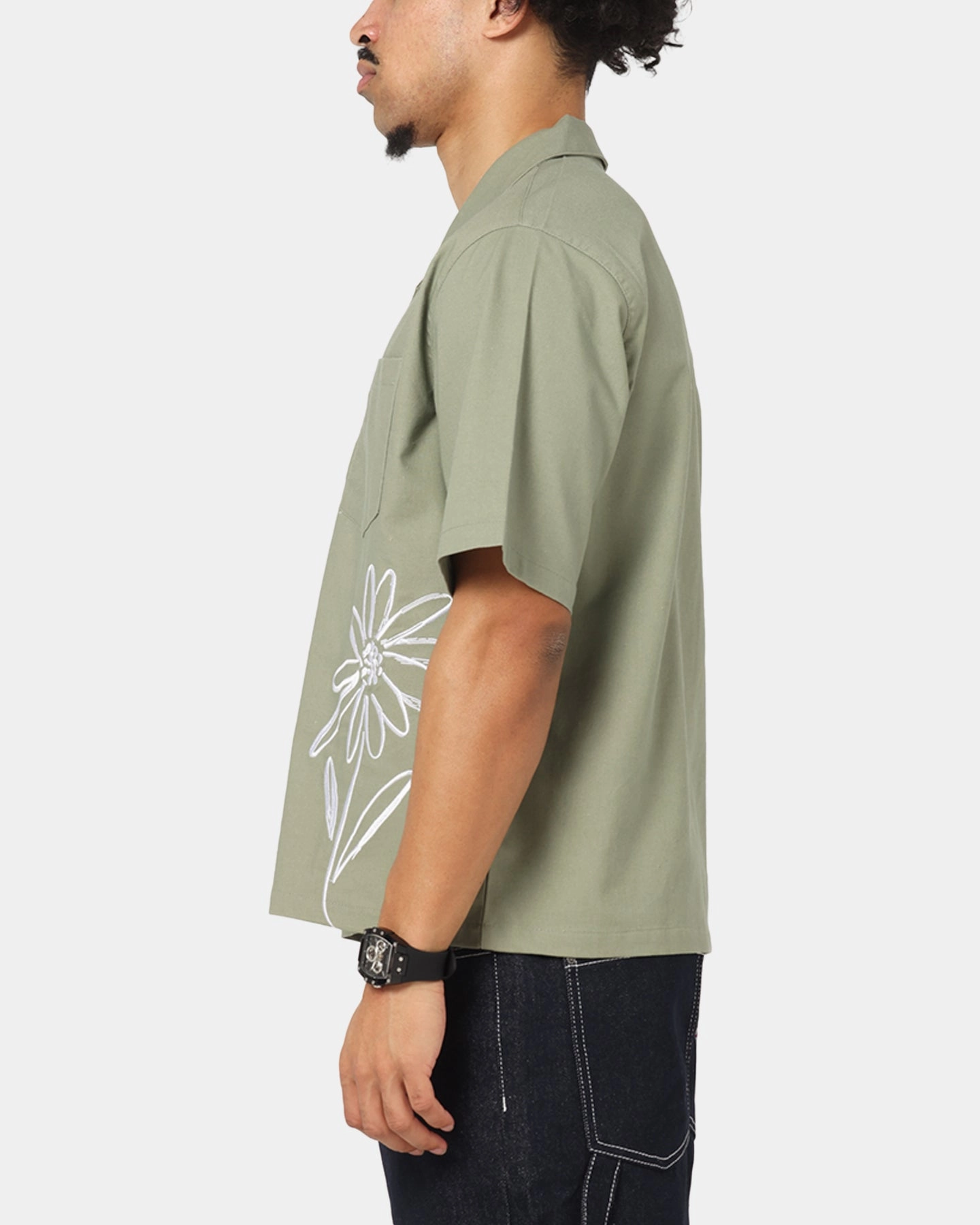 Carre Hand Picked Button Up Shirt Green Reinforced Side Vents