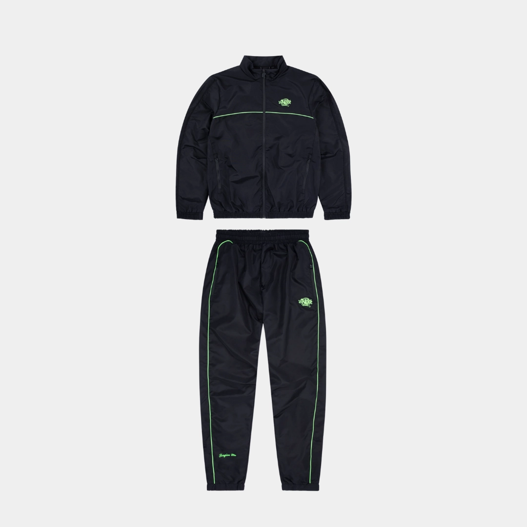 Classic Syna Logo Shell Tracksuit - Black/Neon Green