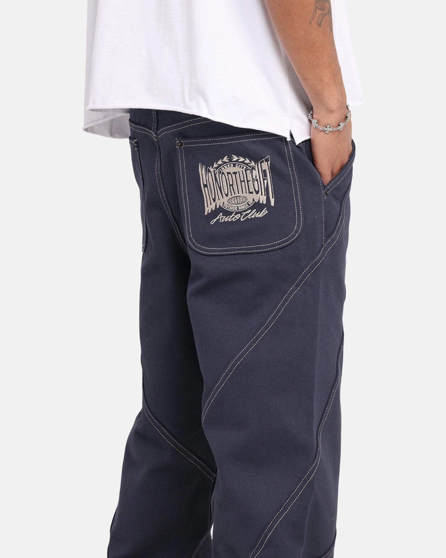 Bootcut shape DurablePolyester Honor The Gift Racing Panel Pants Navy
