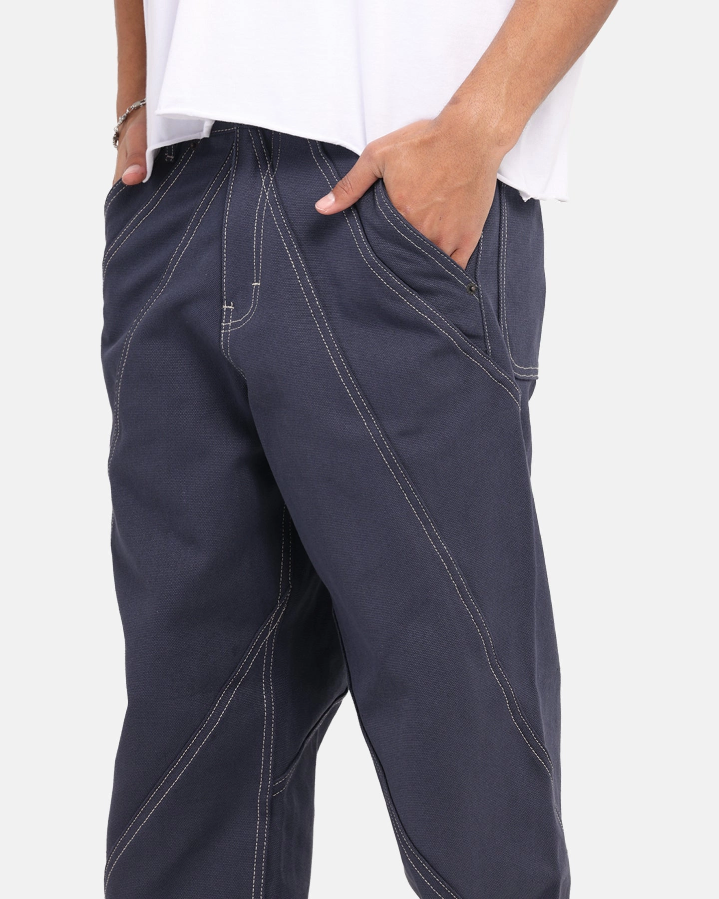 Minimalist Design Flat Lock Seams Honor The Gift Racing Panel Pants Navy