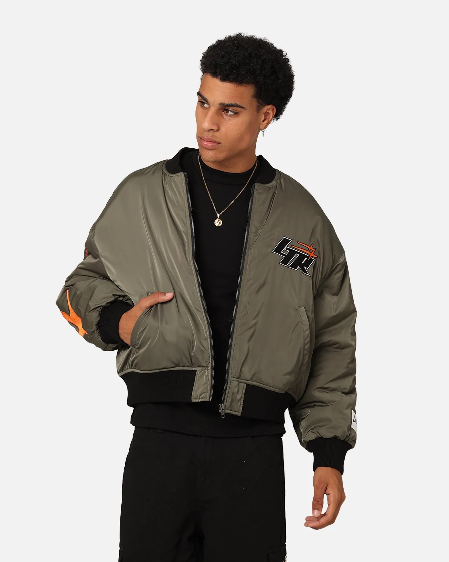 festival - goers Loiter Shadow Cropped Bomber Jacket Khaki