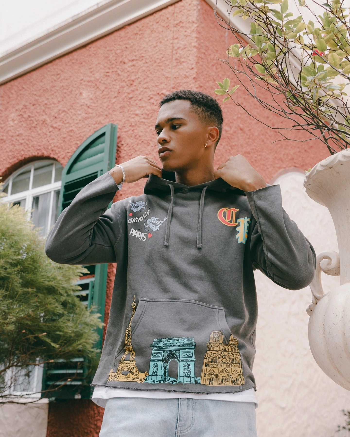 Faux Fur Discover Carr?? L'Amour Cutoff Vintage Hoodie Washed Black