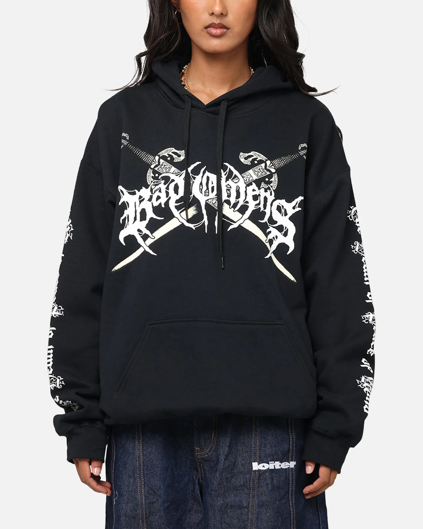 ElasticWaistband Belted Bad Omens Skull Grave Hoodie Black