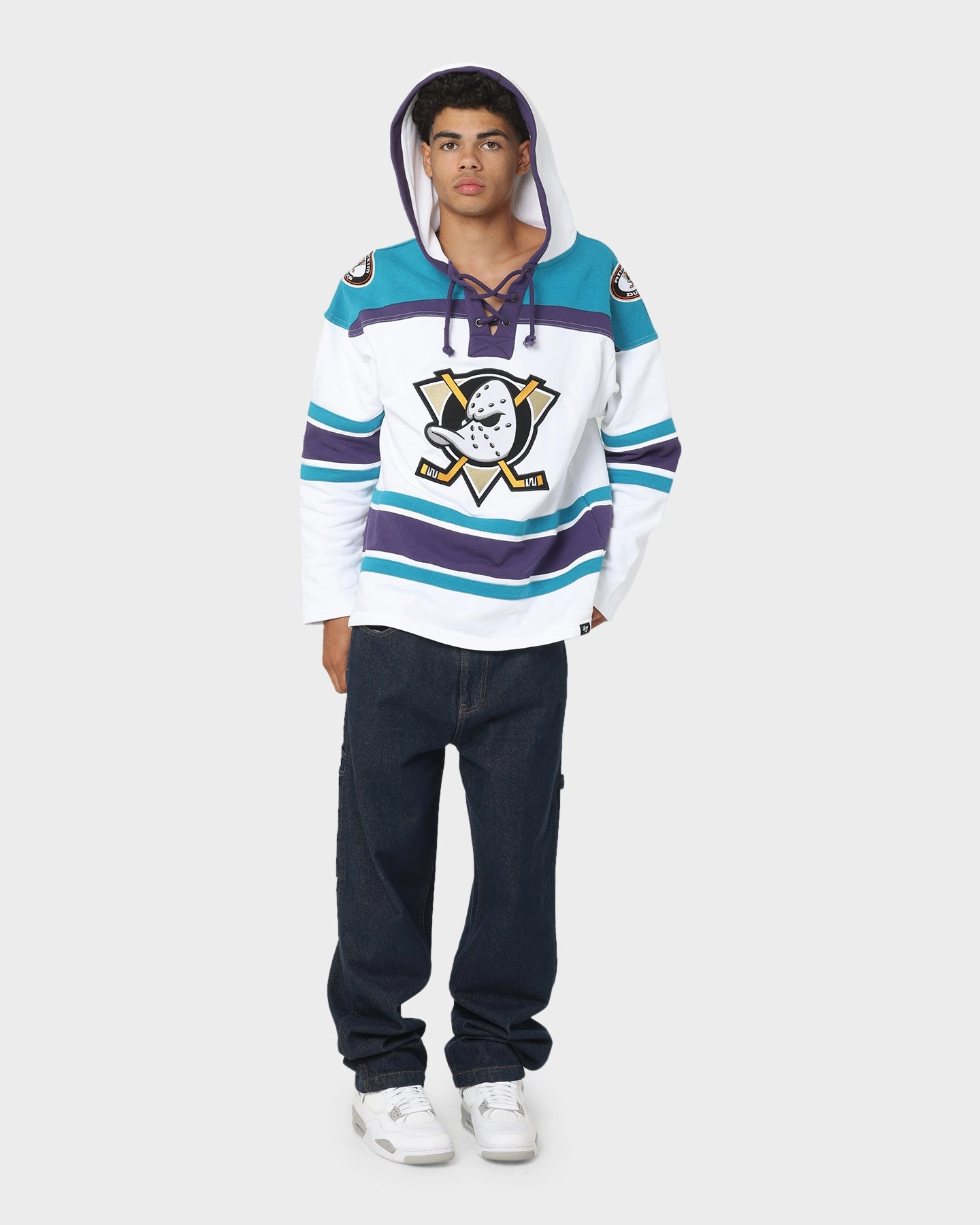 47 Brand Anaheim Ducks Superior Lacer Hoodie White Wash Nail-clipper Cozy Design
