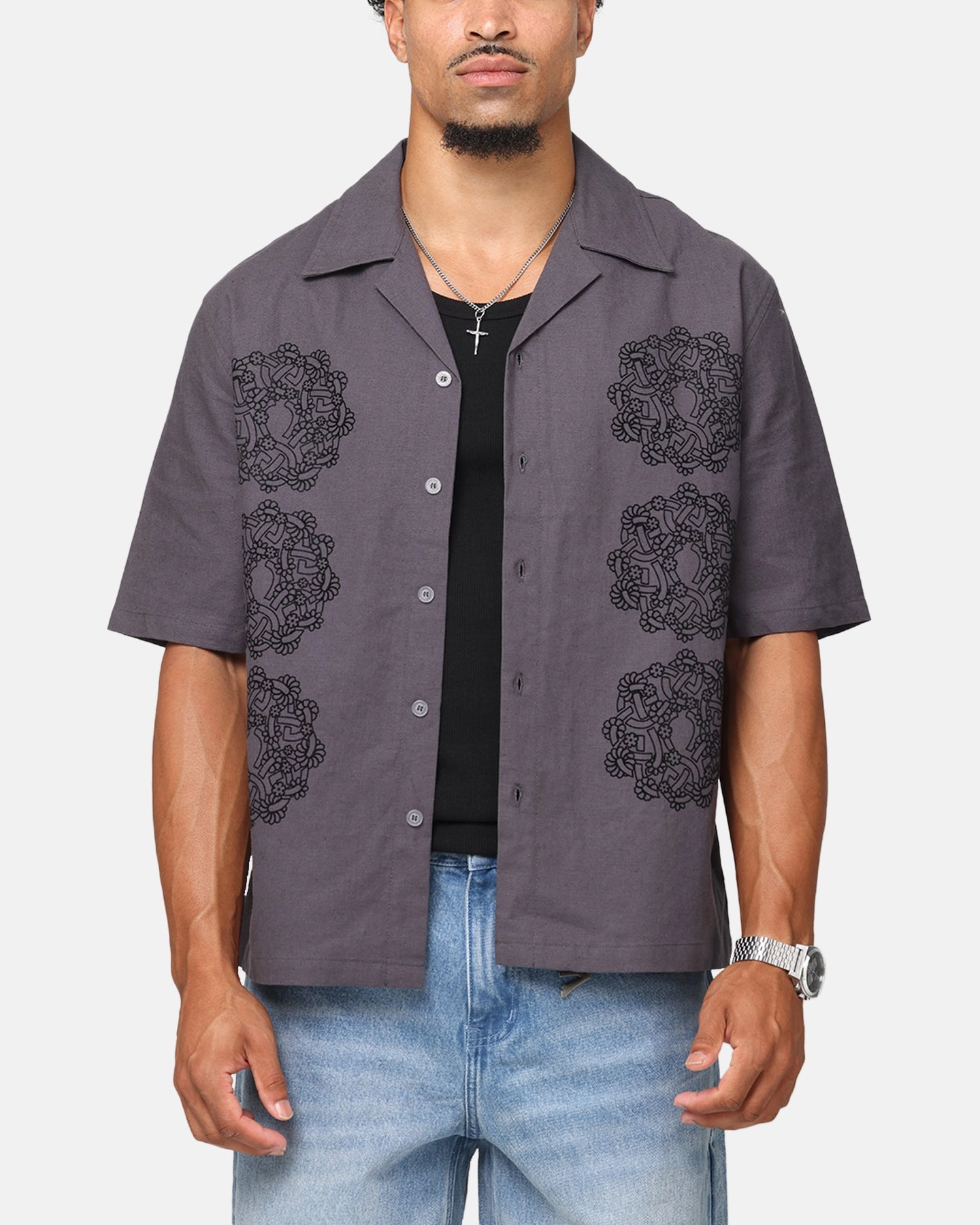 Saint Morta Gardenia Button Up Shirt Black Shadow Durable Button Closures Standalone Option